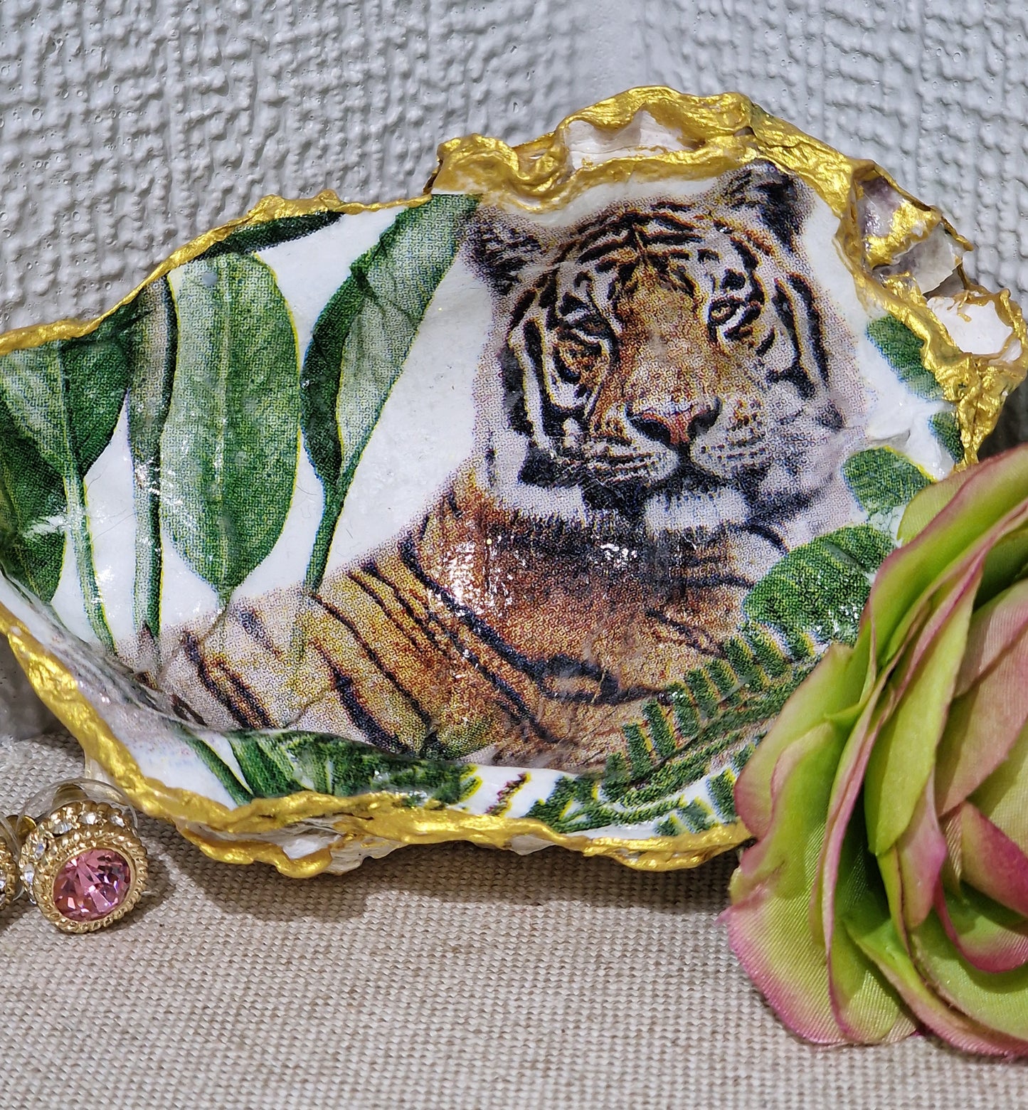 Tiger Safari Animals Oyster Shell Trinket Dish Gift Jewellery