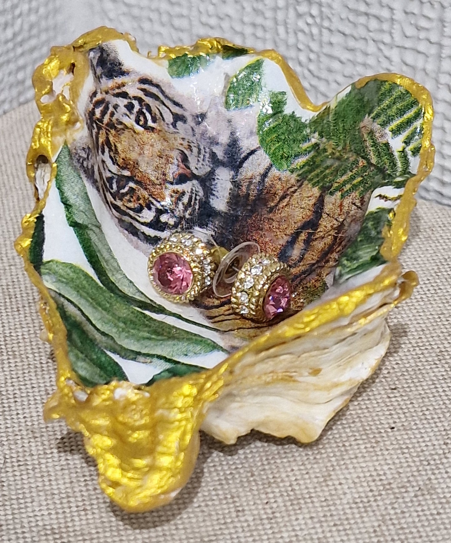 Tiger Safari Animals Oyster Shell Trinket Dish Gift Jewellery
