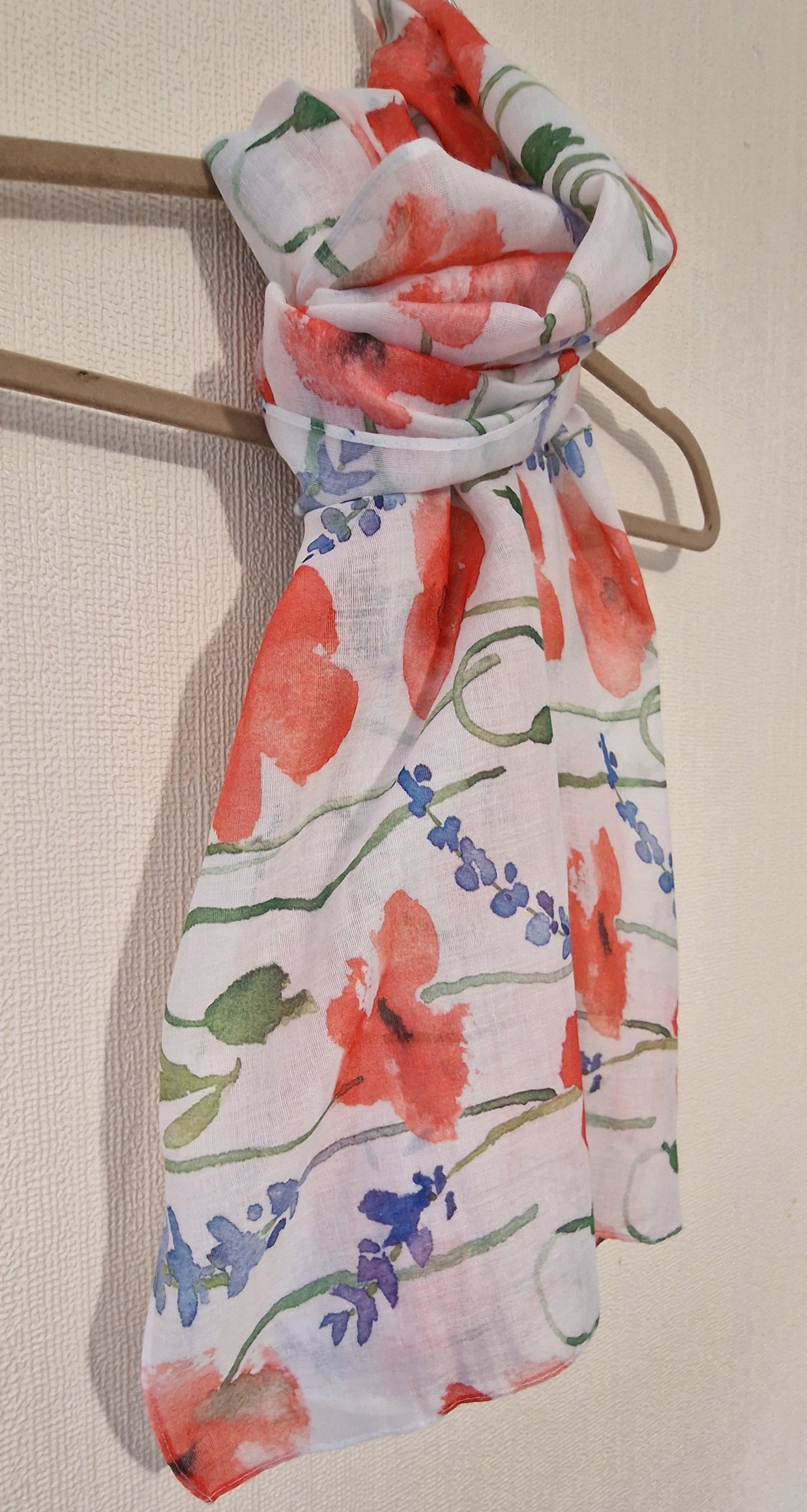 Watercolour Poppy Flower Scarf Wrap Shawl 100% Polyester Gift New