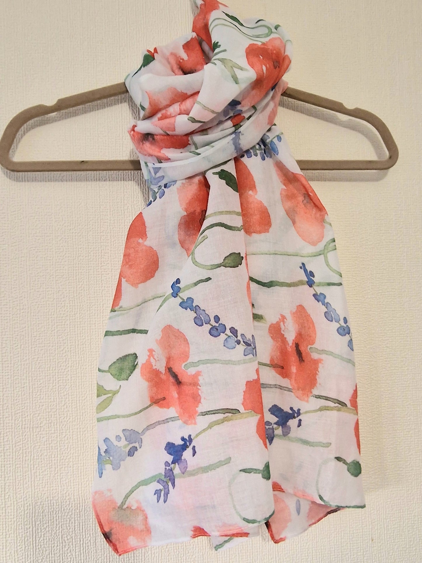 Watercolour Poppy Flower Scarf Wrap Shawl 100% Polyester Gift New