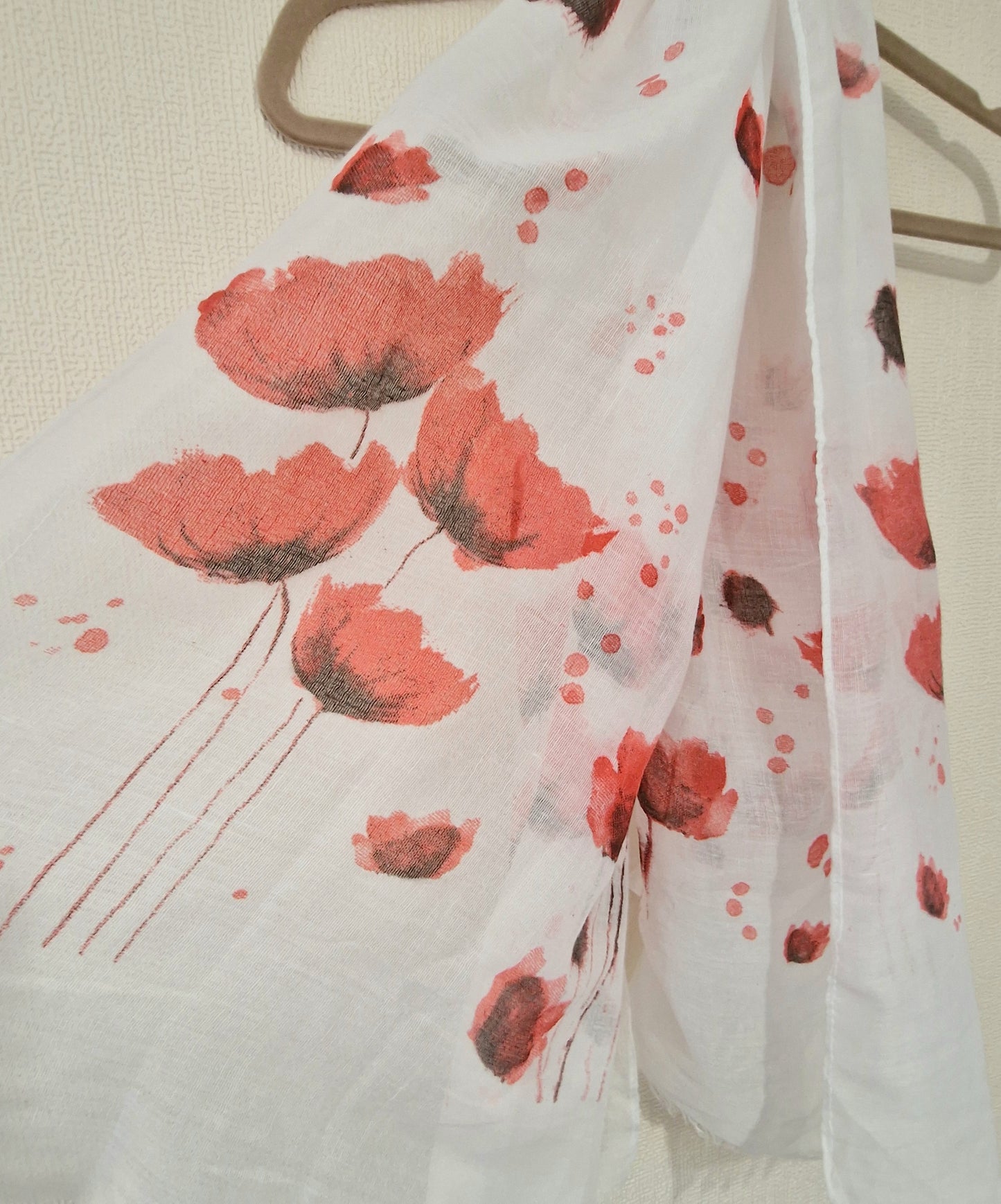 Watercolour Red Poppy Flower Scarf Wrap Shawl Viscose Polyester
