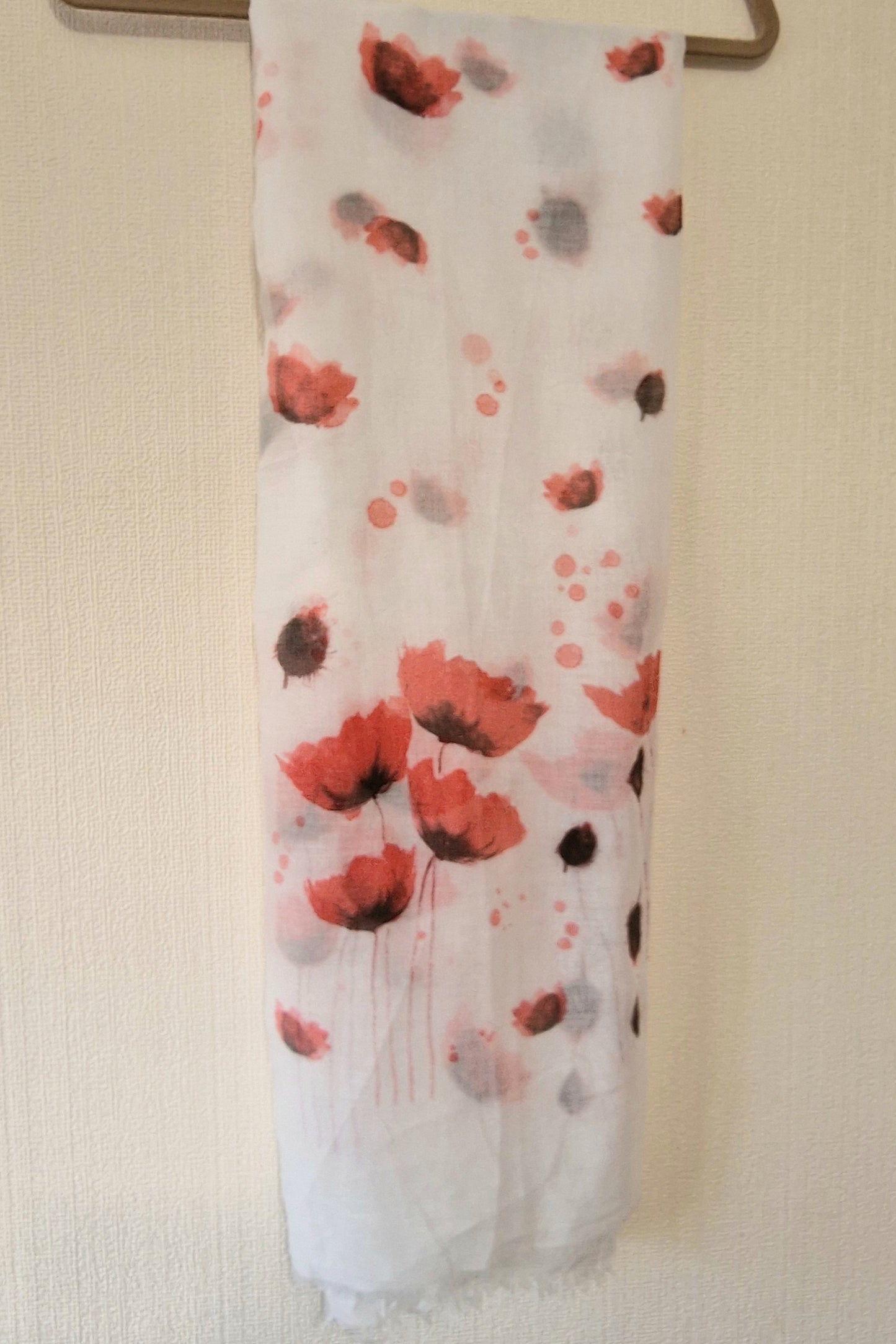 Watercolour Red Poppy Flower Scarf Wrap Shawl Viscose Polyester
