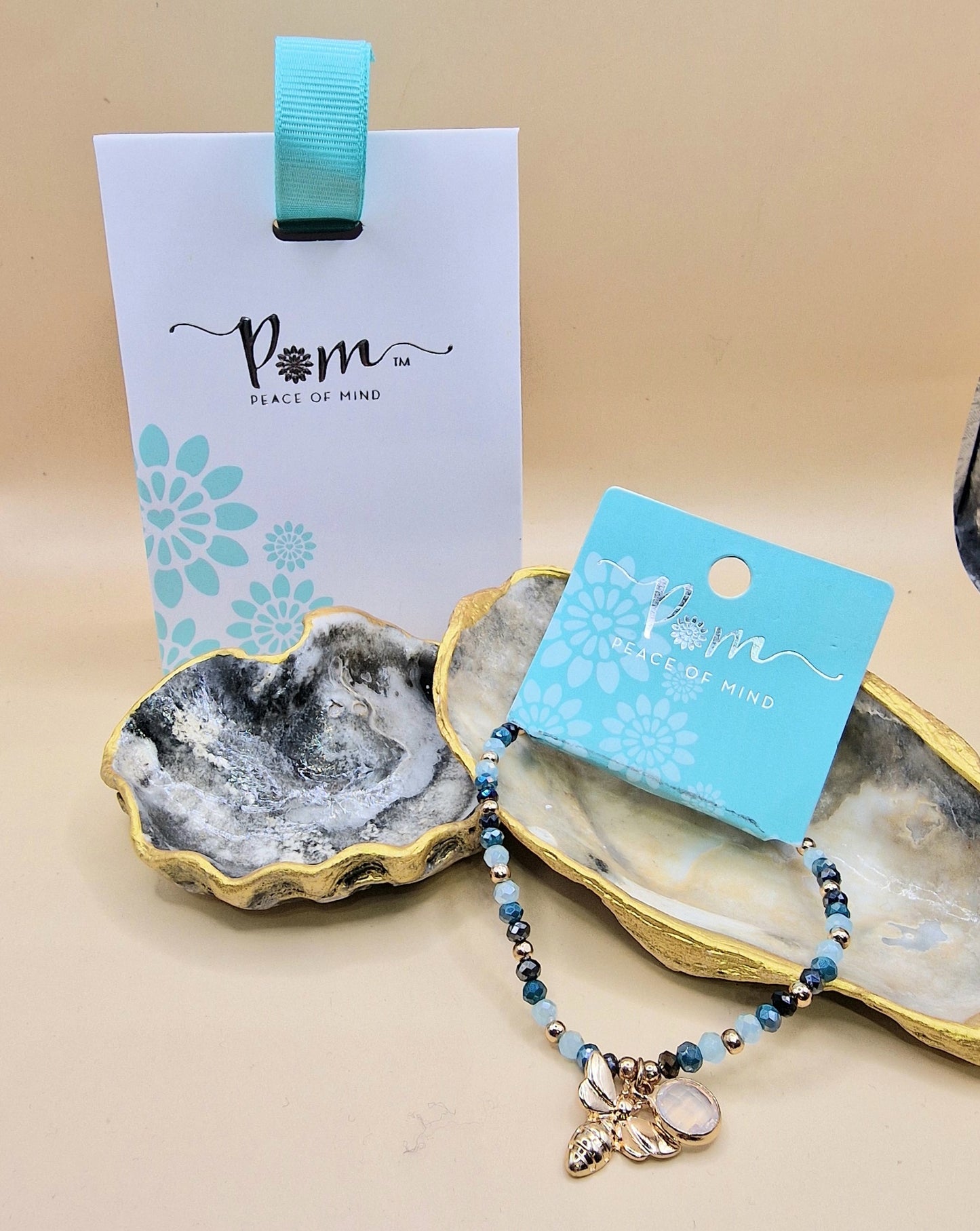 POM Pretty Blue Crystal Bumble Bee Stretch Charm Bracelet