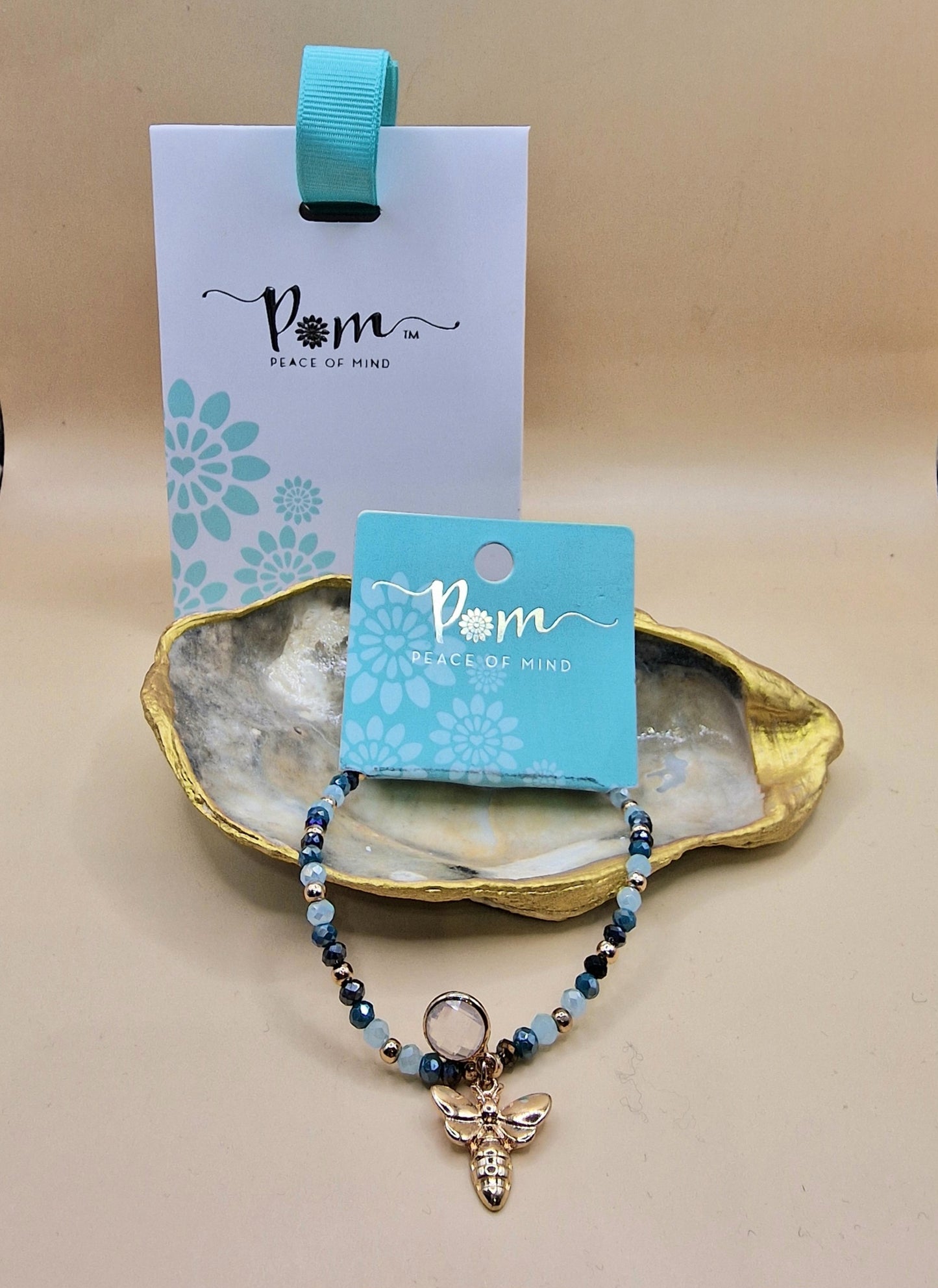 POM Pretty Blue Crystal Bumble Bee Stretch Charm Bracelet