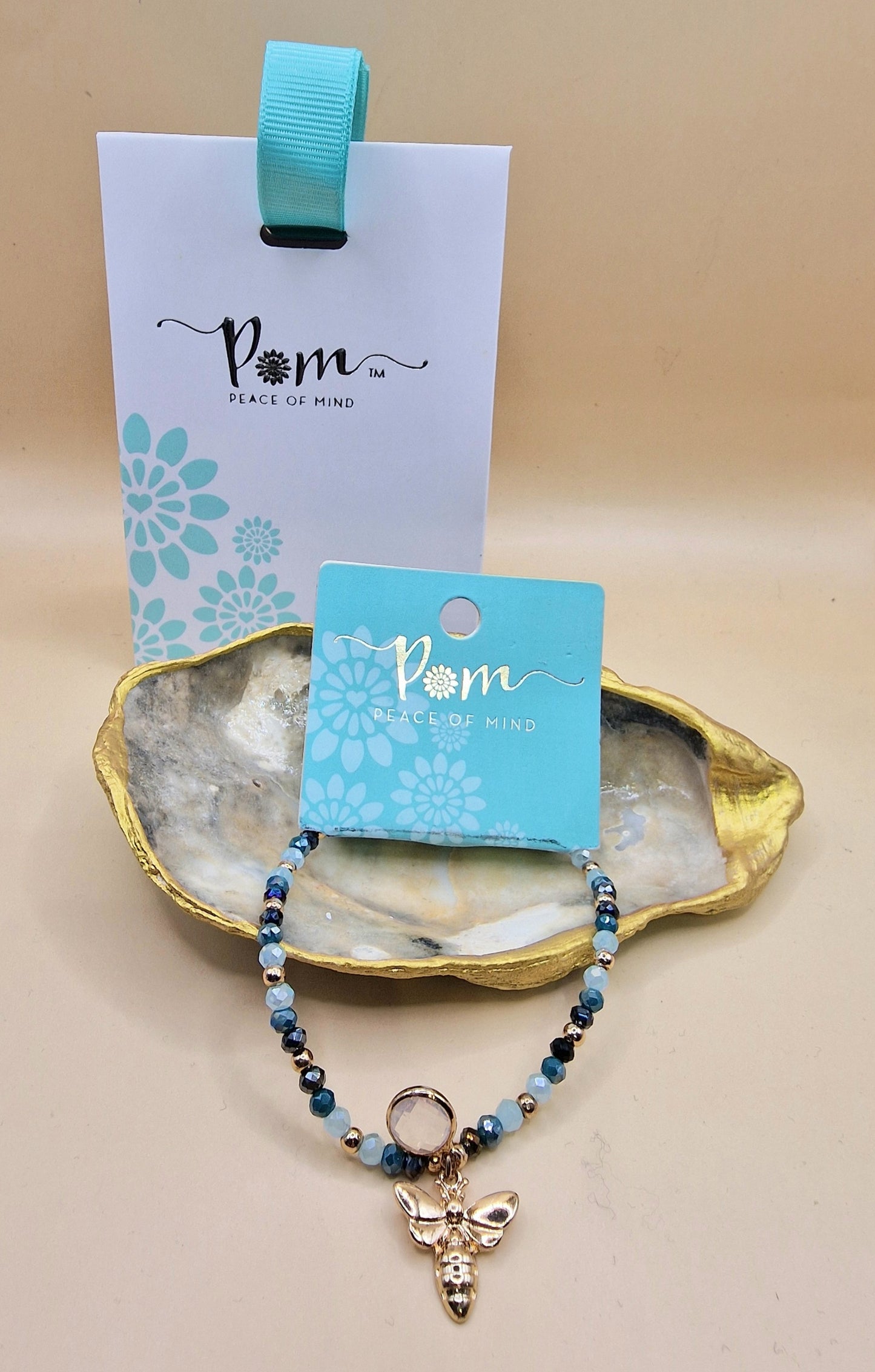 POM Pretty Blue Crystal Bumble Bee Stretch Charm Bracelet