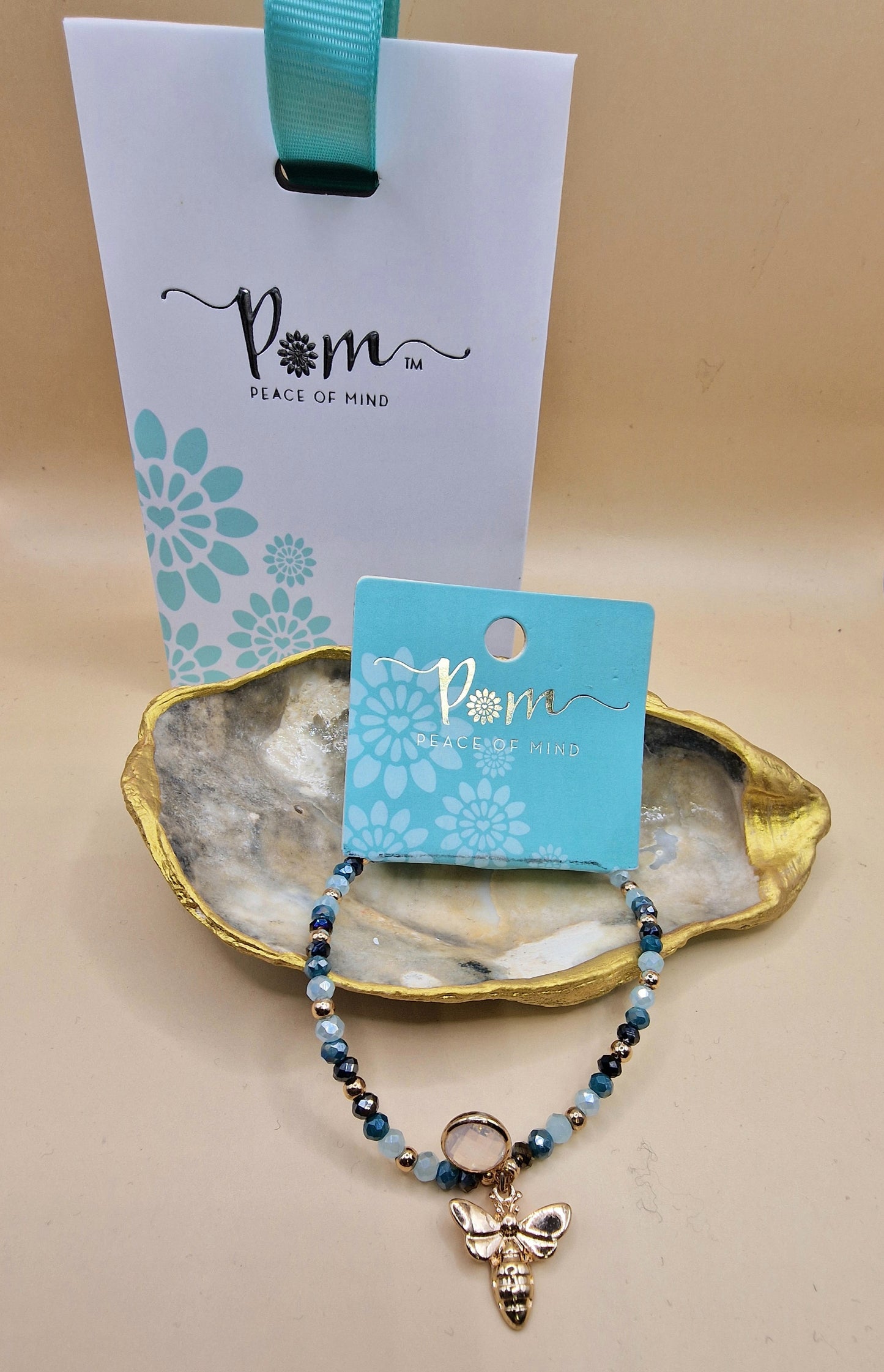 POM Pretty Blue Crystal Bumble Bee Stretch Charm Bracelet