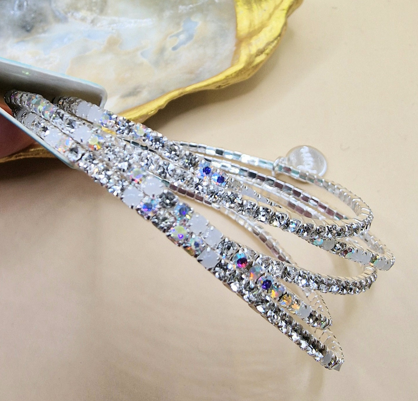 POM Crystal 5 Piece Stretch Bracelet NIB Fashion Jewellery Pretty AB Clear Stone