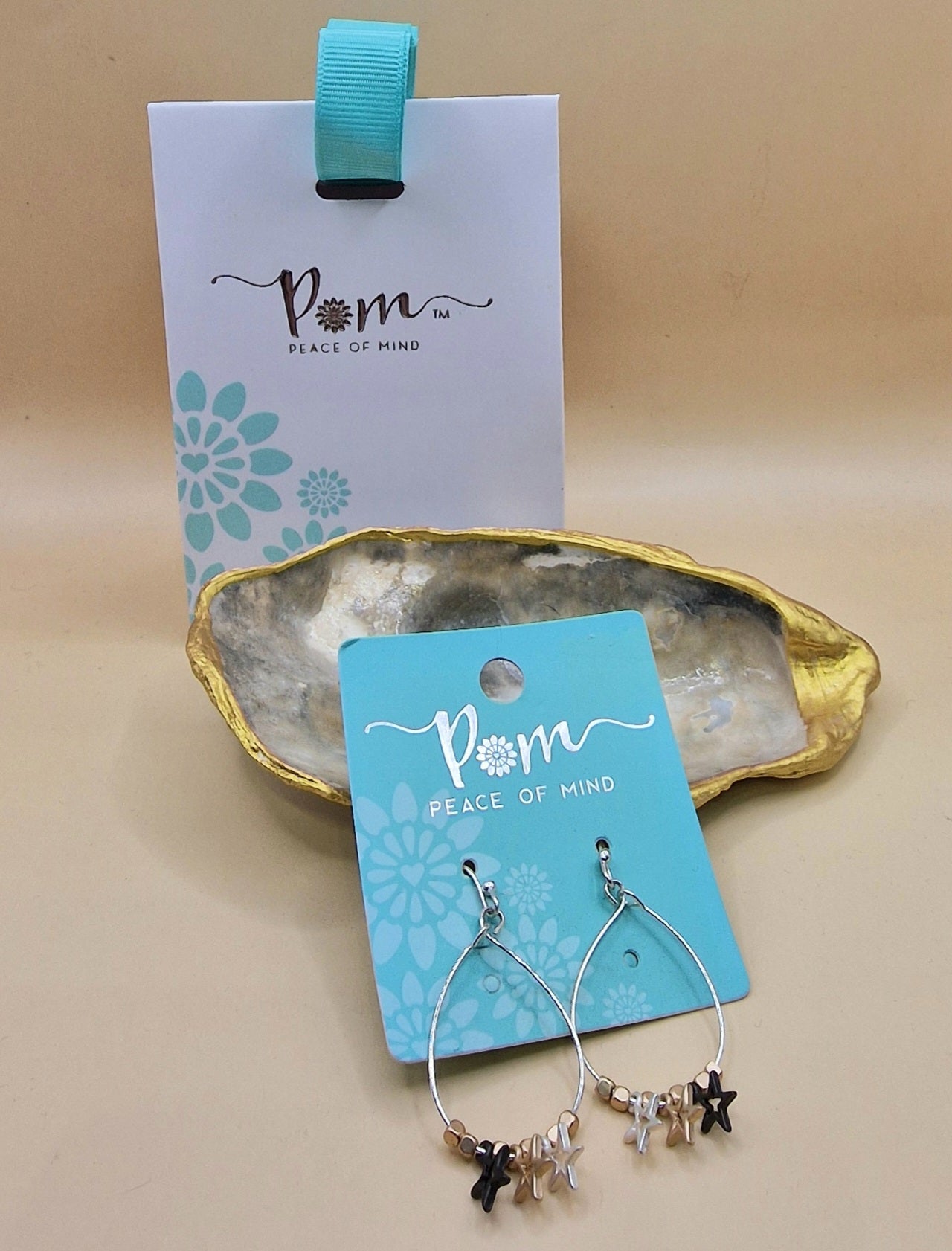 POM Silver Gold Black Star Charm Drop Earrings Pierced Hoops