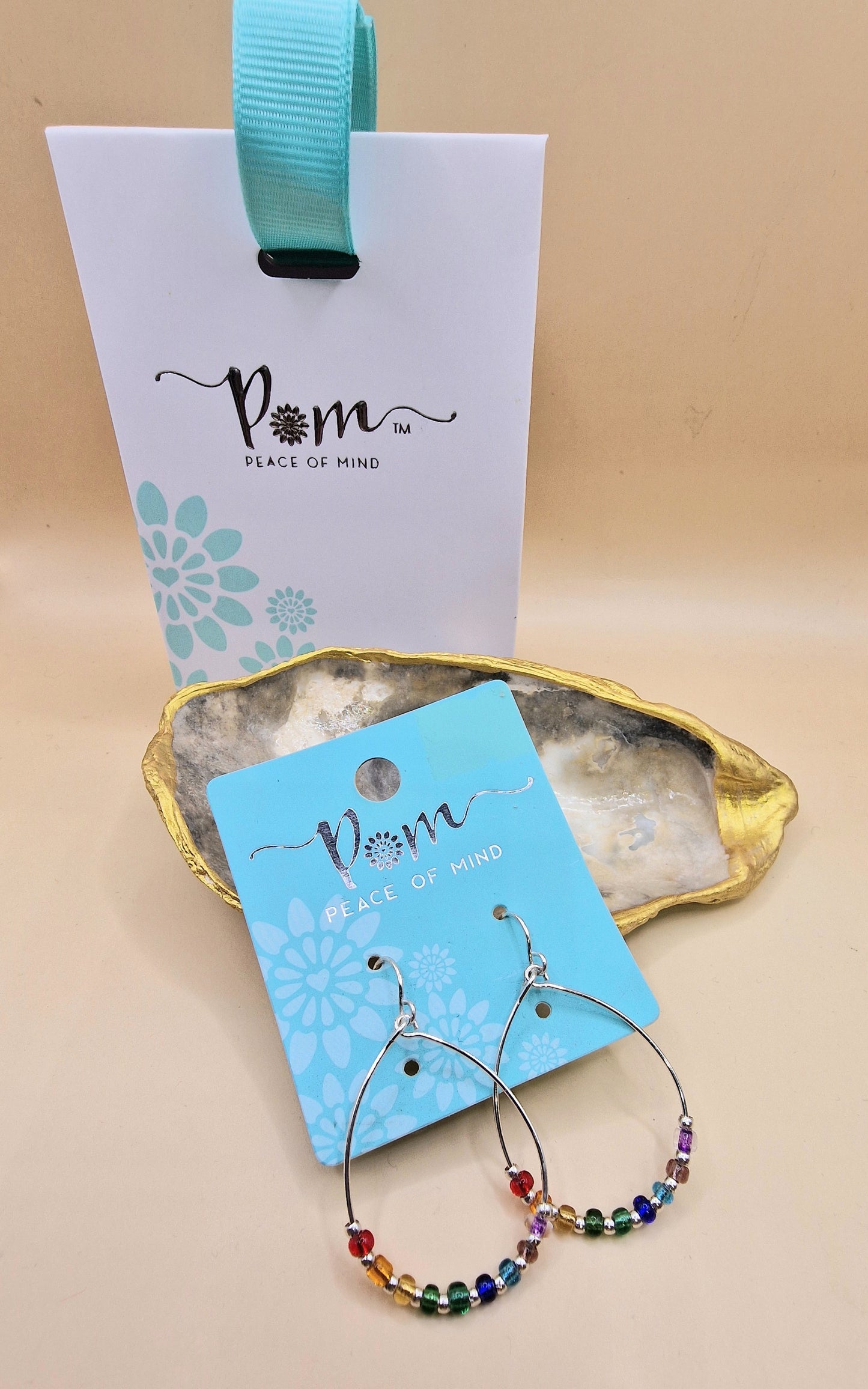 POM Silver Coloured Bead Drop Earrings Pierced Hoops