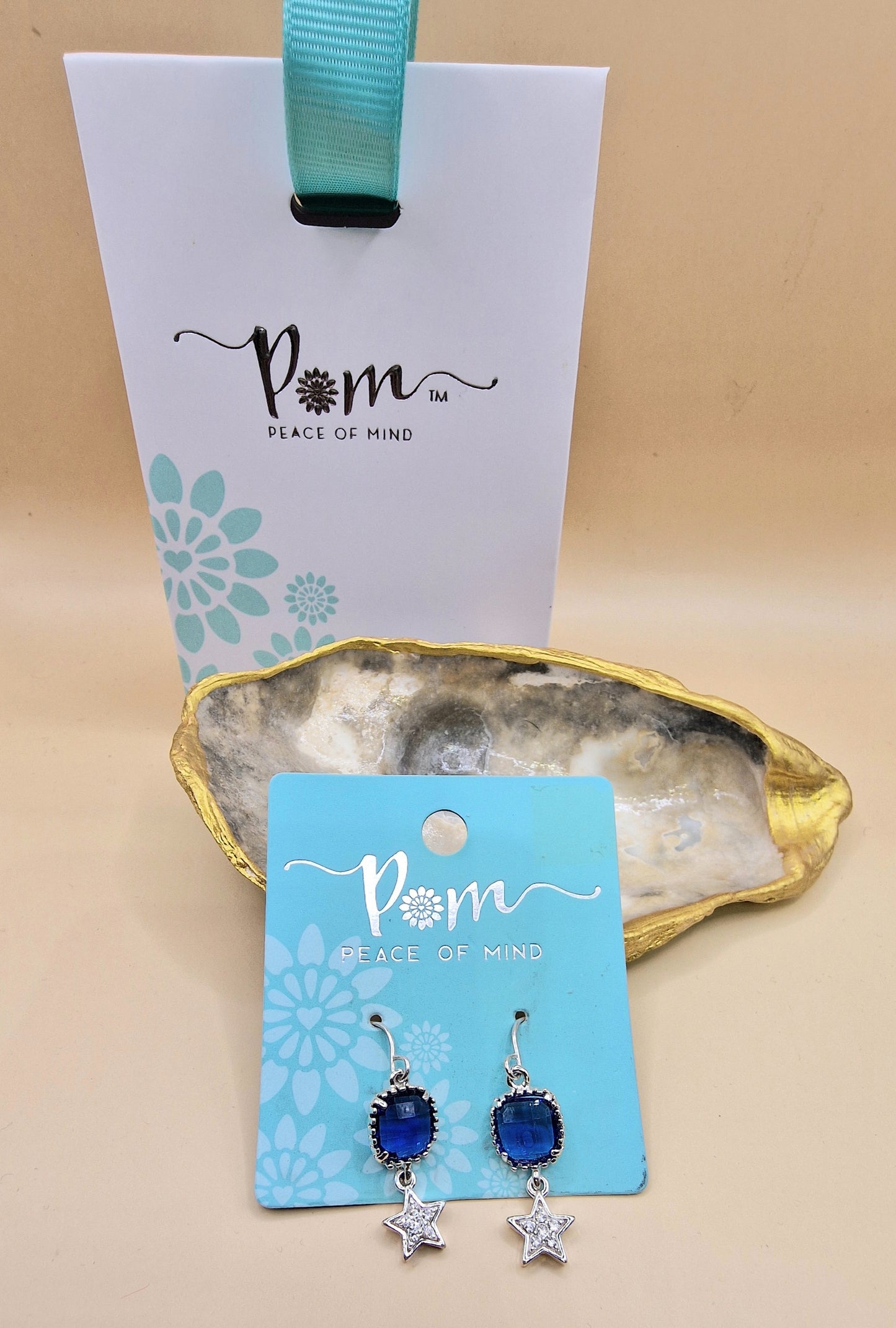 POM Silver Blue Drop Star Crystal Earrings Pierced Charm
