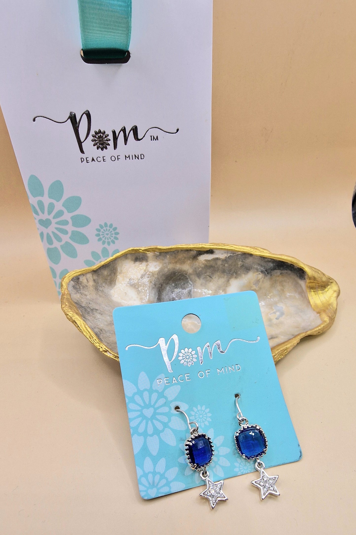POM Silver Blue Drop Star Crystal Earrings Pierced Charm
