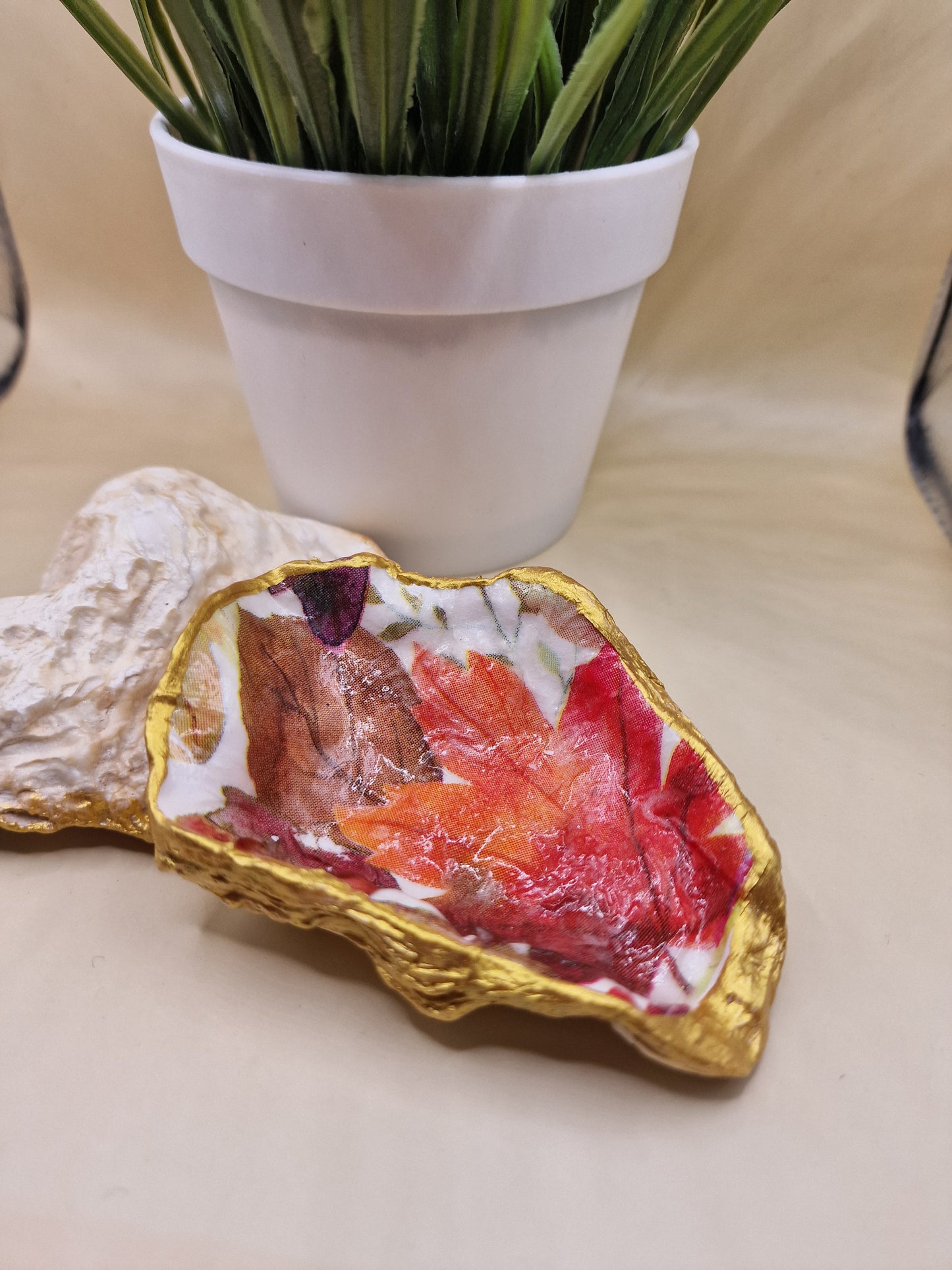 Autumn Leaves Oyster Shell Trinket Dish