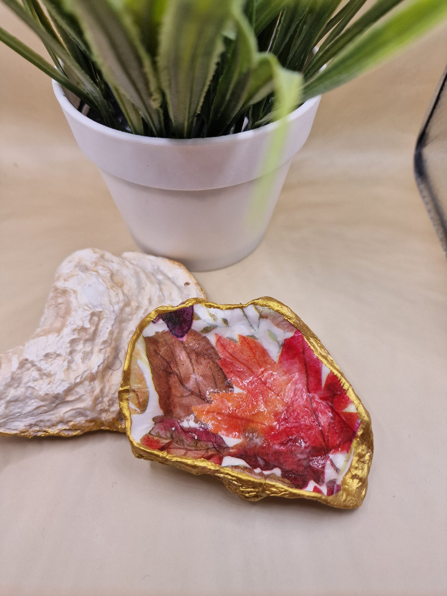 Autumn Leaves Oyster Shell Trinket Dish
