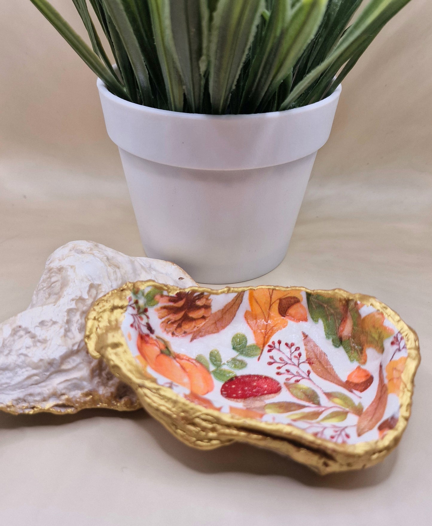 Autumn Pumpkin Toadstool Oyster Shell Trinket Dish