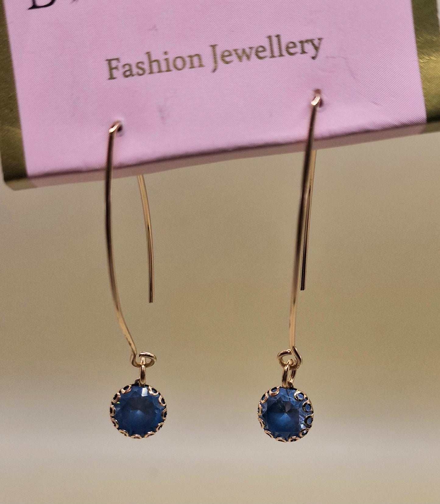 JEW-011 Blue Crystal Long Pierced Drop Fashion Earrings