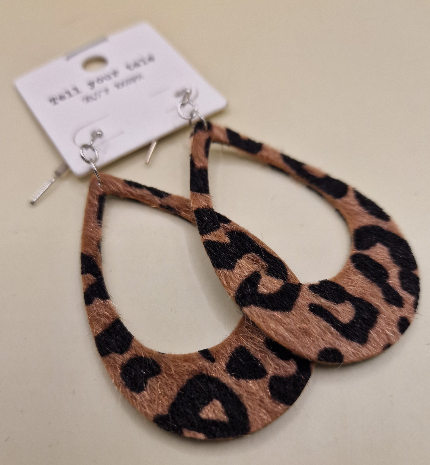 JEW-027 Leopard Fabric Teardrop Hoop Earrings