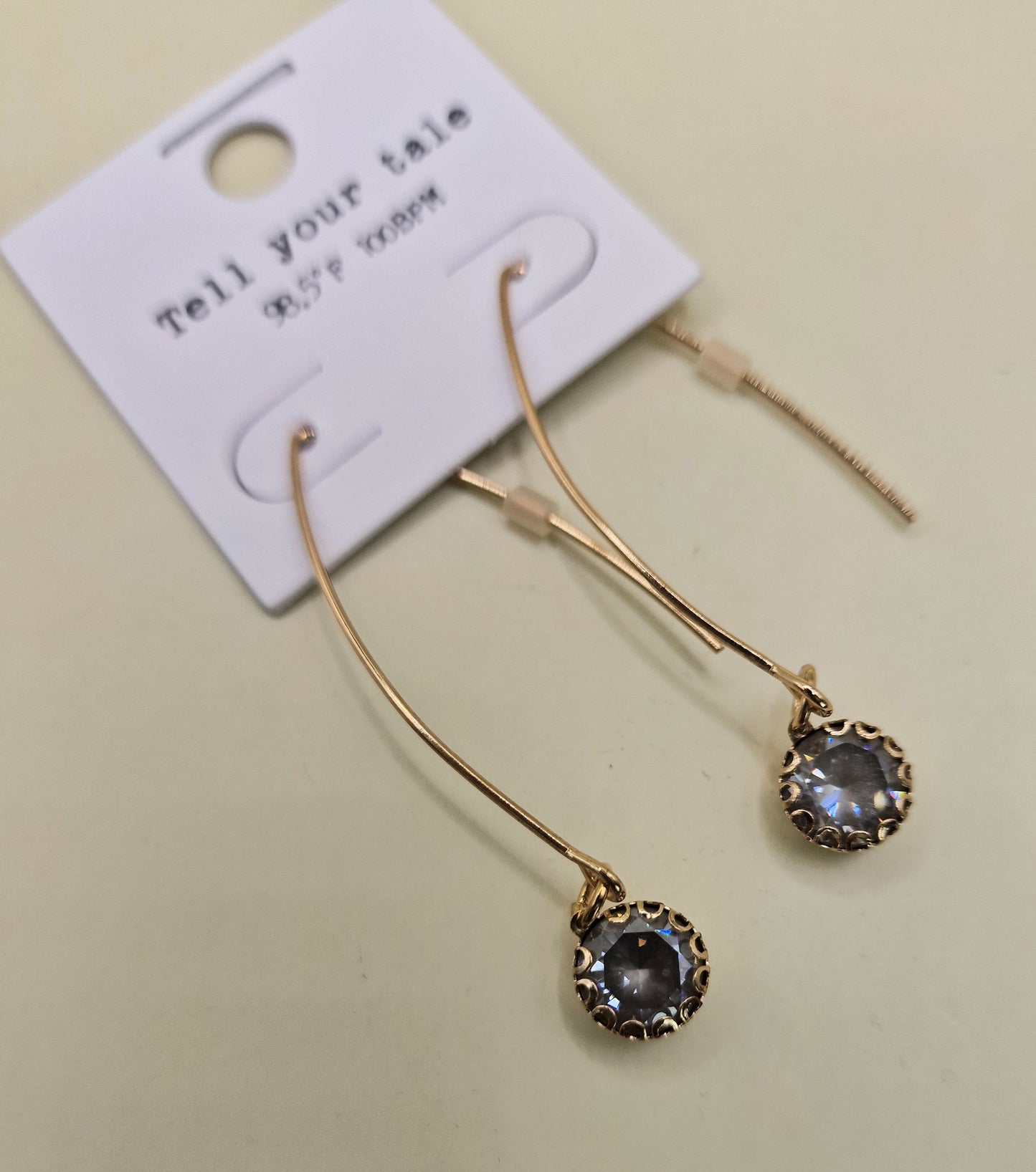 JEW-028 Grey Crystal Long Pierced Drop Fashion Earrings