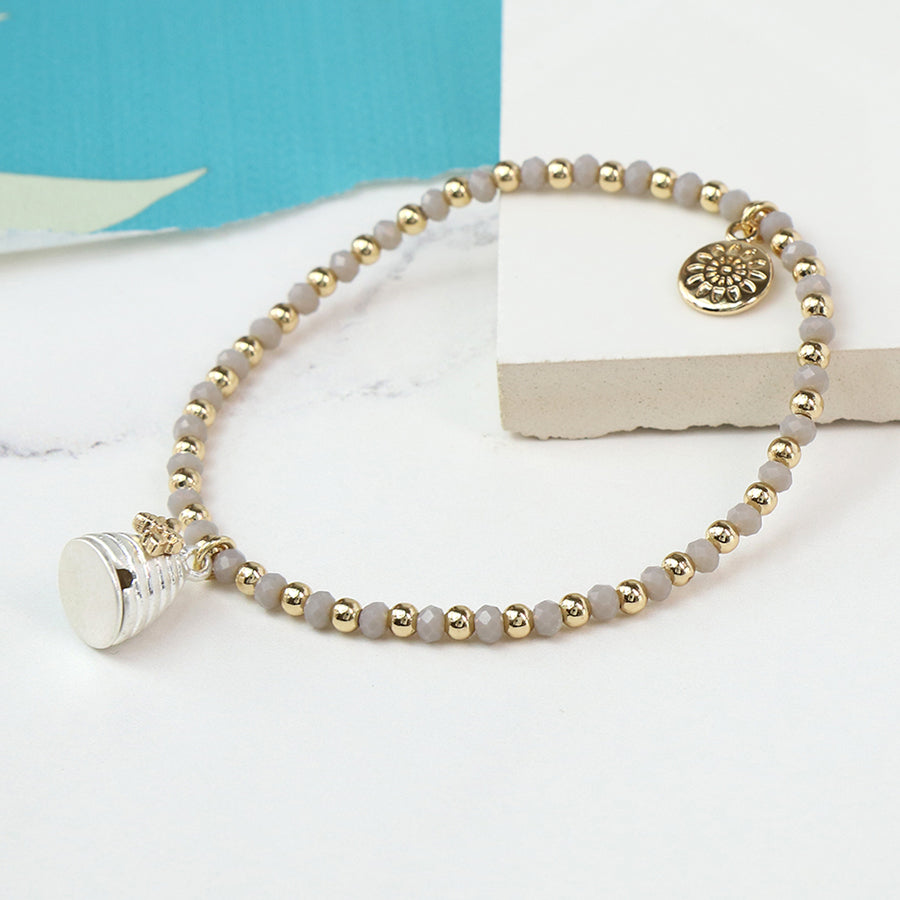 Detailed Honey Bee Beehive Stretch Taupe Bracelet