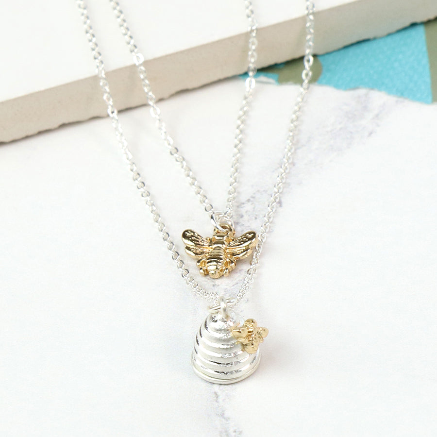 Delicate Layered Honey Bee with Beehive Necklace by POM