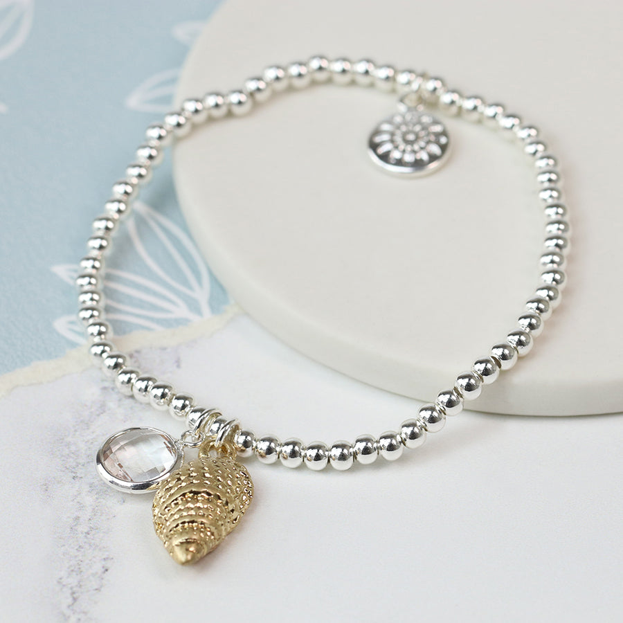 Delicate Shell & Crystal Stretch Charm Bracelet