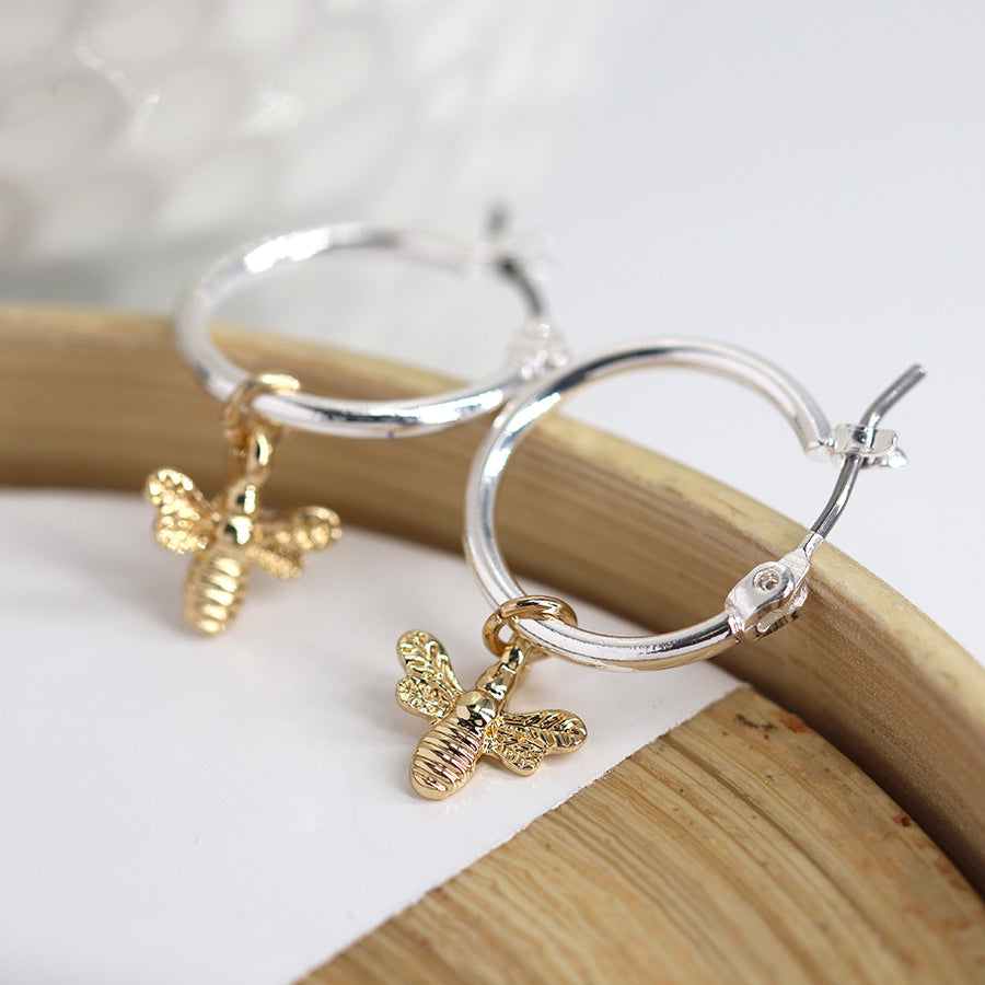 Silver Plated Bumble Bee Hoop Earrings by POM