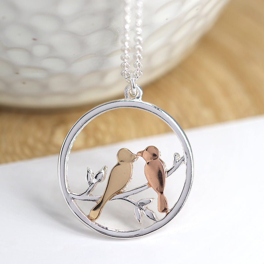 Kissing Birds Necklace Silver Gold Rose Plated by POM