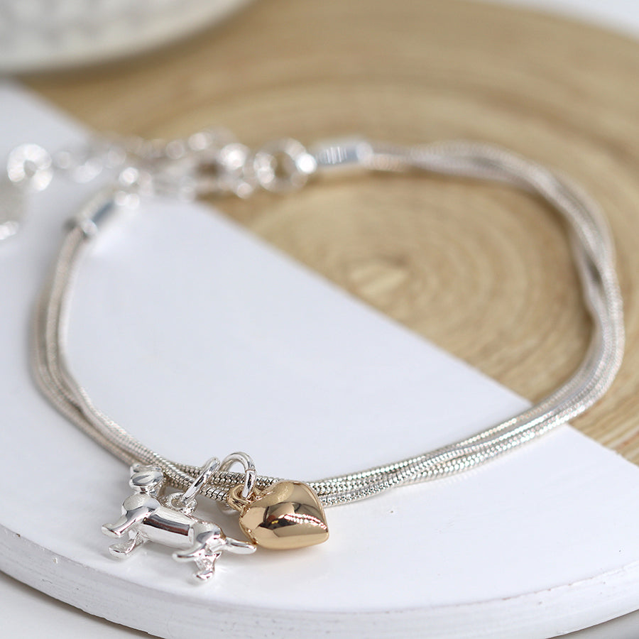 Chain Charm Bracelet with Gold Silver Plated Heart Dachshund by POM