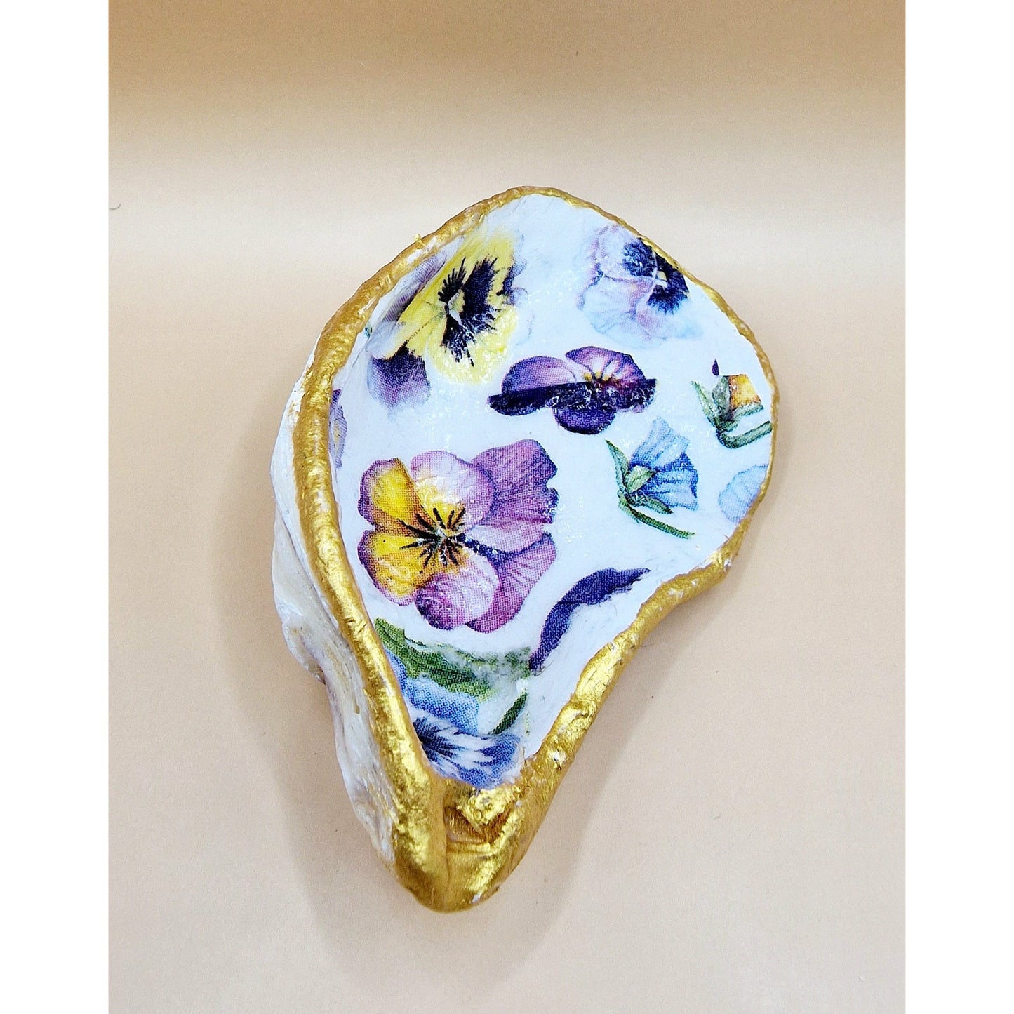 Pansy Flowers Coloured Oyster Shell Trinket Dish