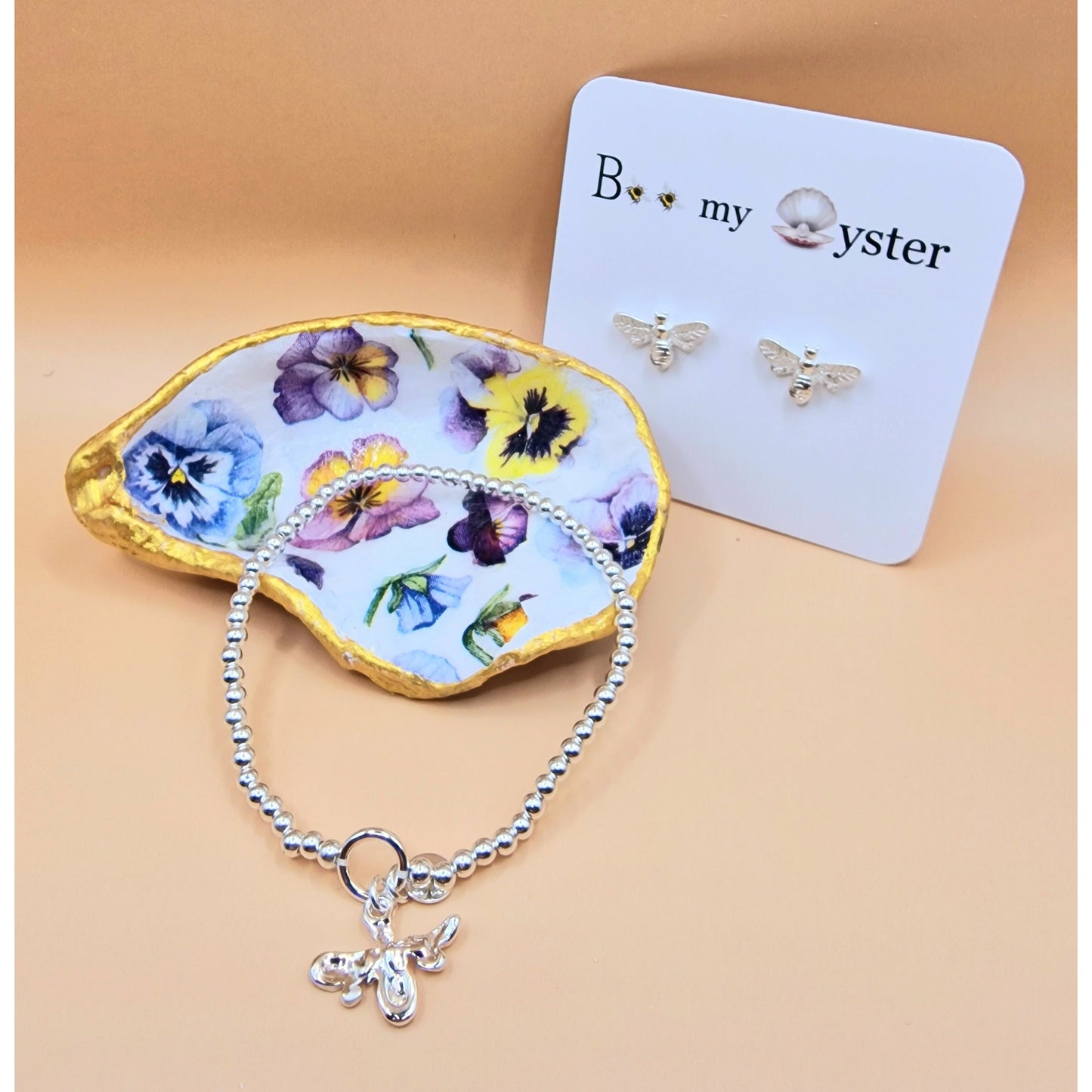 Pansy Flowers Coloured Oyster Shell Trinket Dish