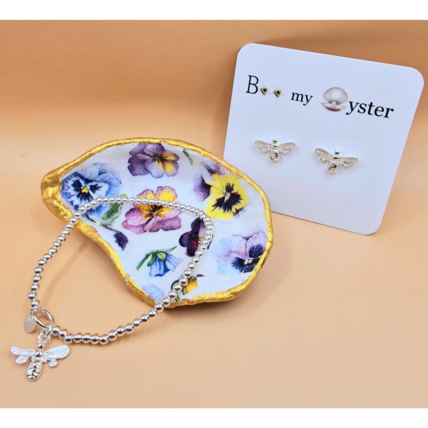 Pansy Flowers Coloured Oyster Shell Trinket Dish