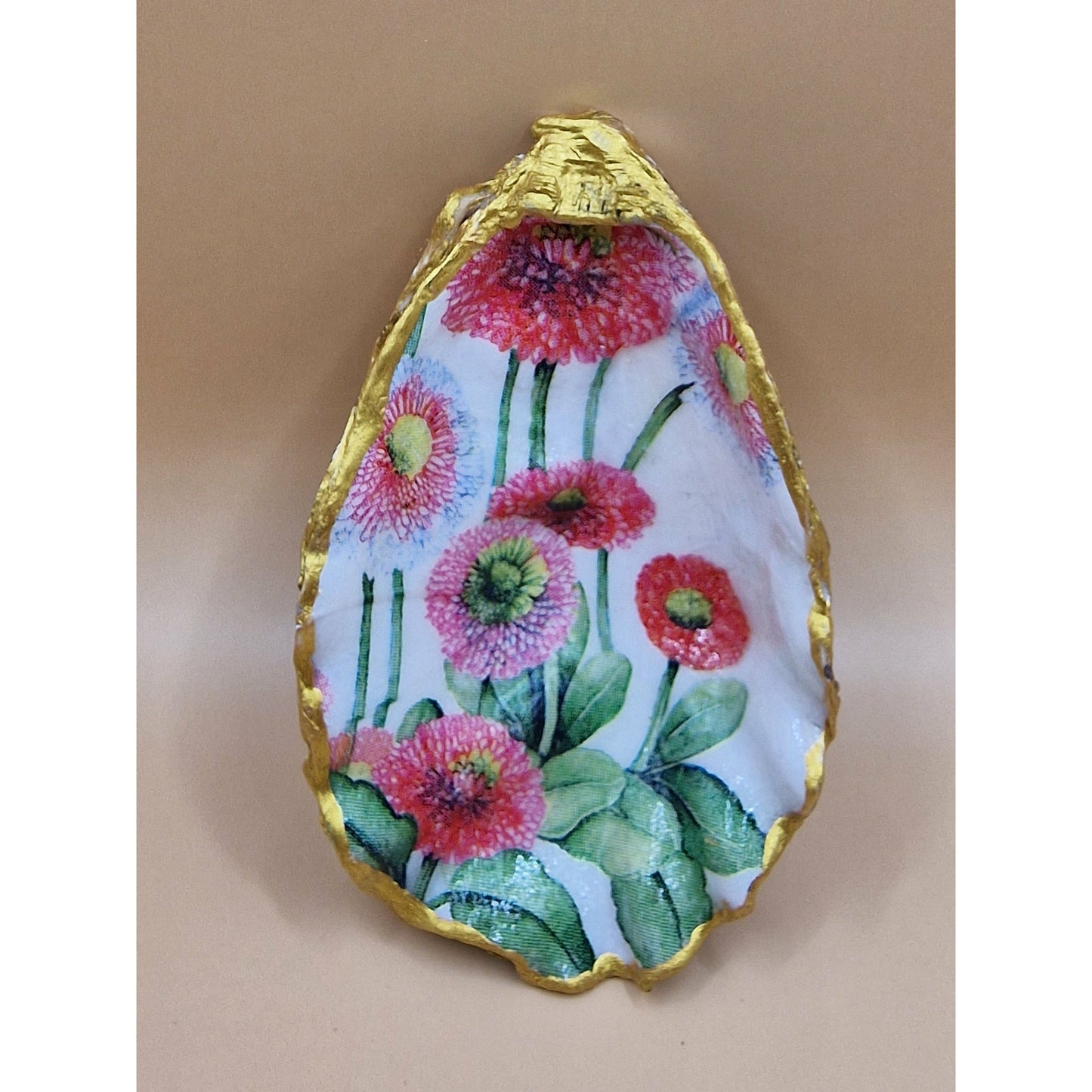 Pink Cornflowers Oyster Shell Trinket Dish