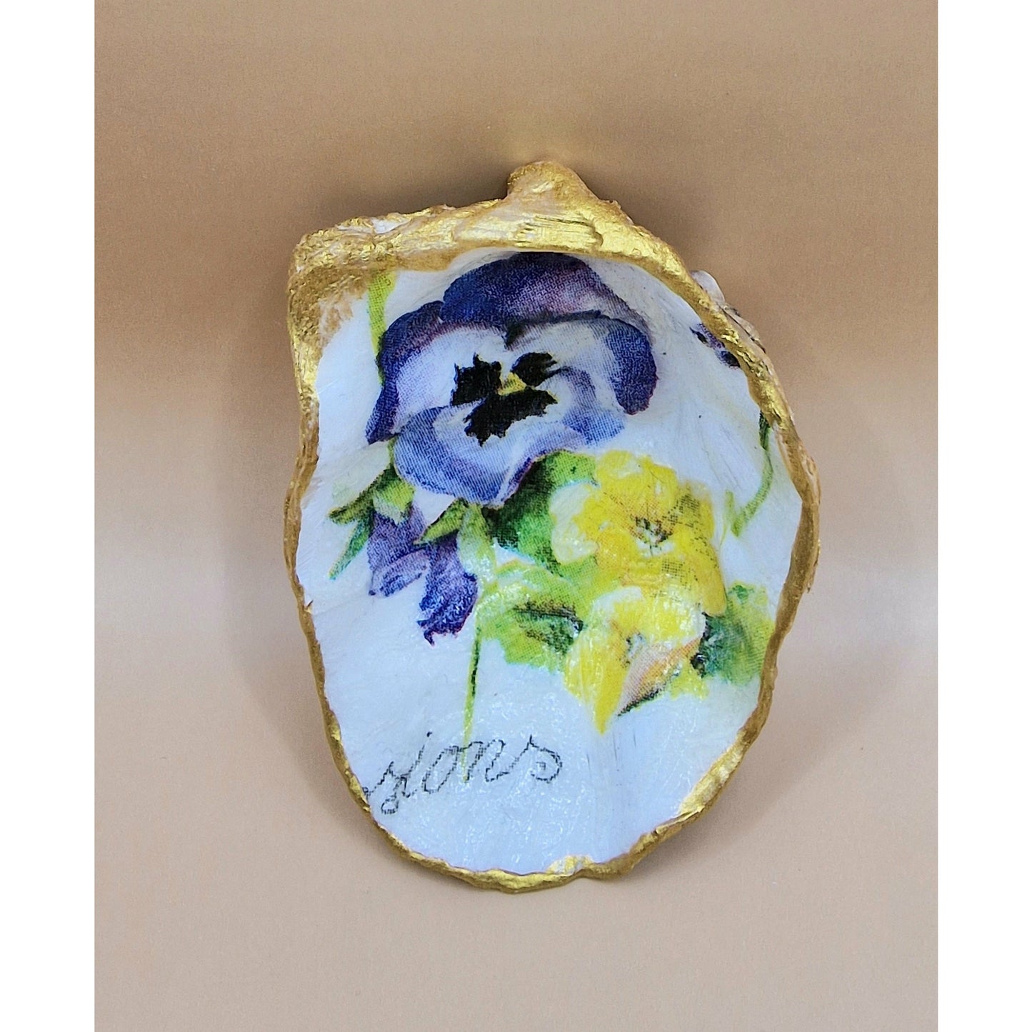 Pansy Flower Small Oyster Shell Trinket Dish