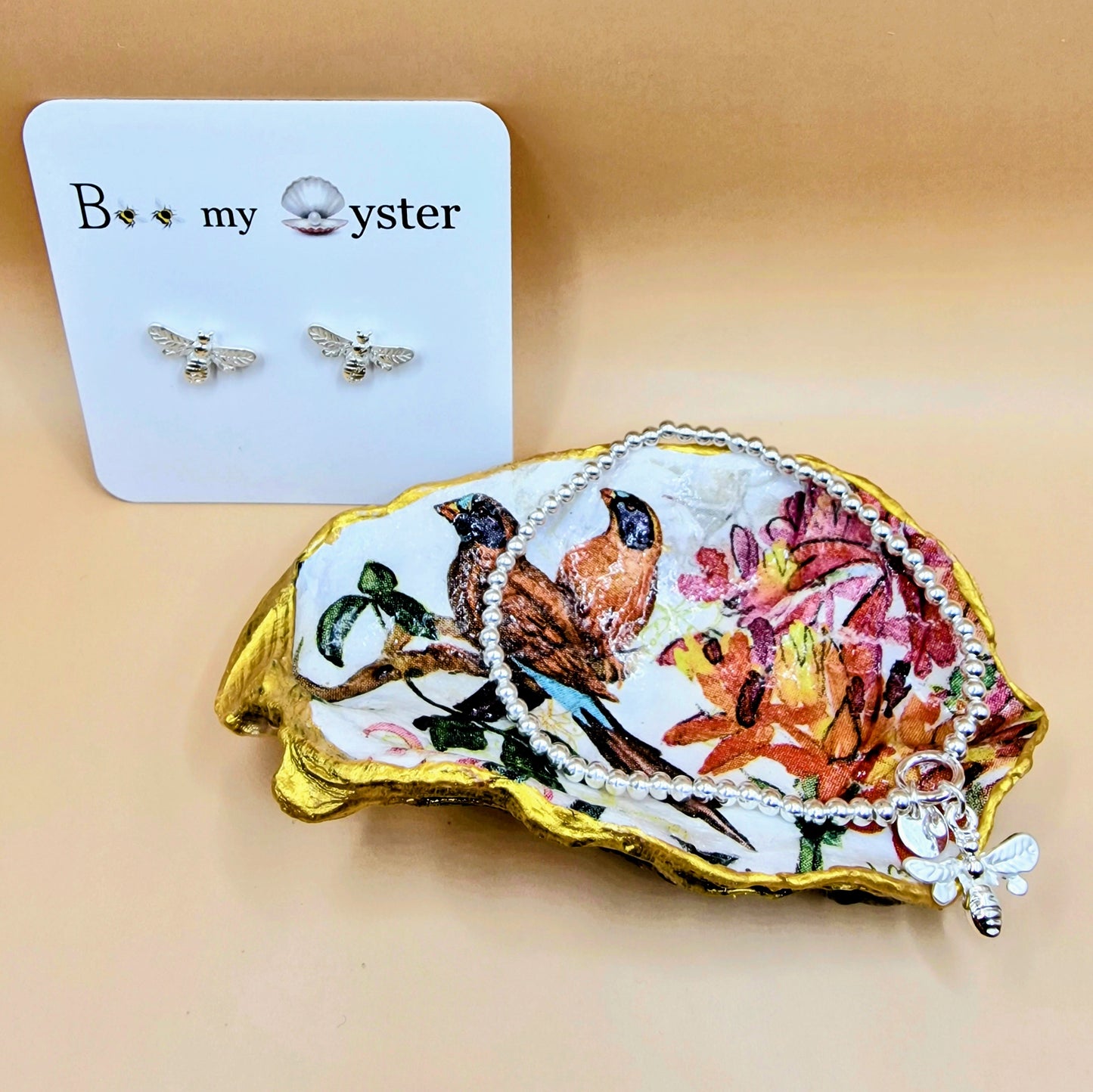 Brown Birds Flowers Autumn Oyster Shell Trinket Dish