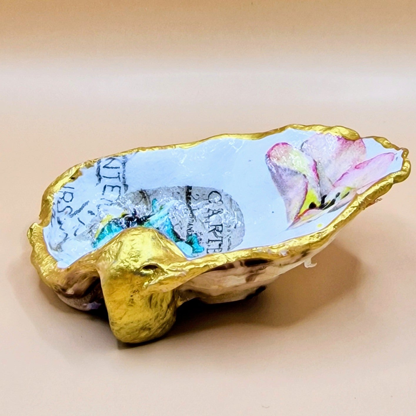 Blue Birds Heart Flower Oyster Shell Trinket Dish