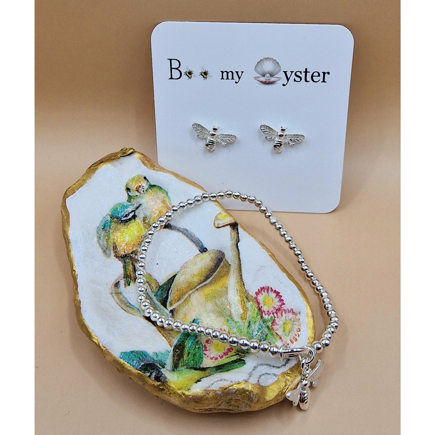 Lovebirds on Watering Can Oyster Shell Trinket Dish