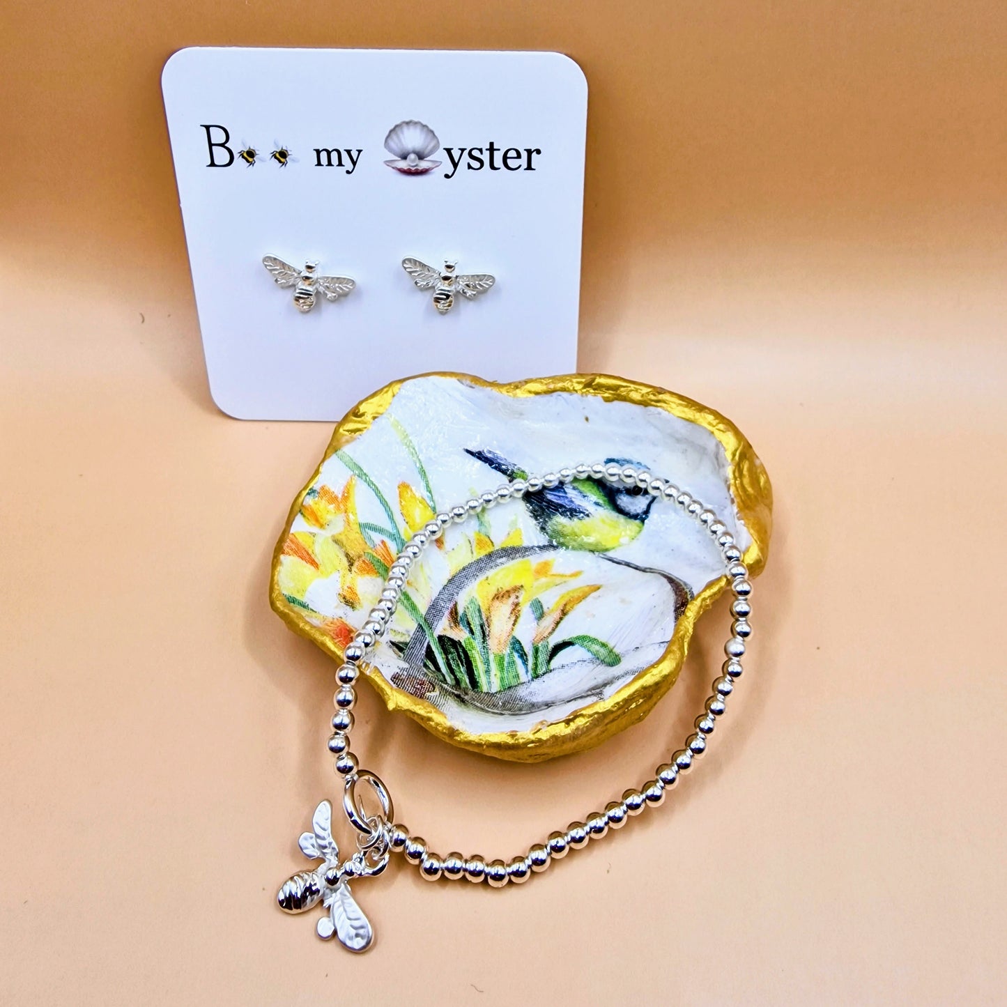 Blue Tit Watering Can Small Oyster Shell Trinket Dish