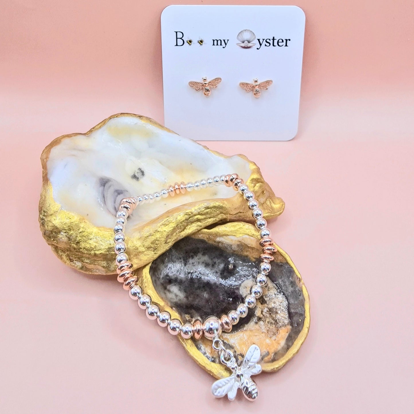 Bumble Bee Stretch Charm Bracelet Silver - Rose Gold Colour