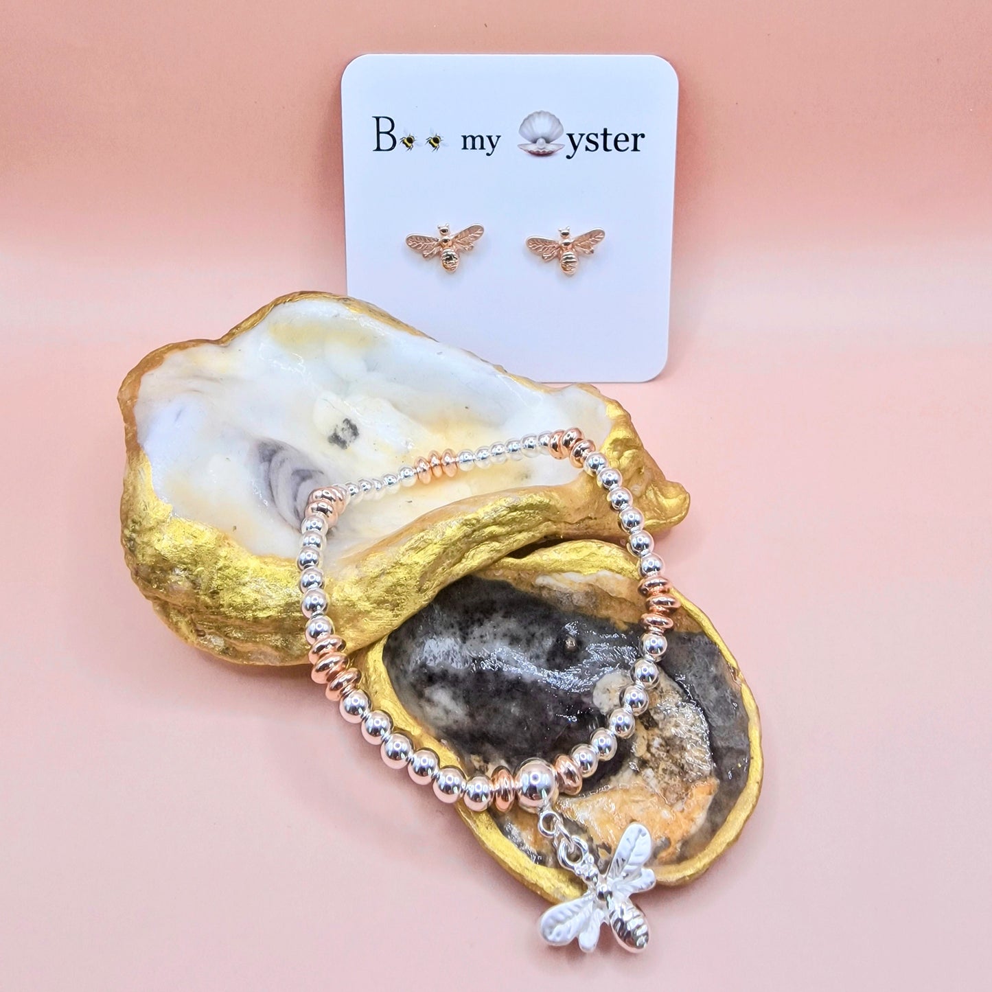 Bumble Bee Stretch Charm Bracelet Silver - Rose Gold Colour