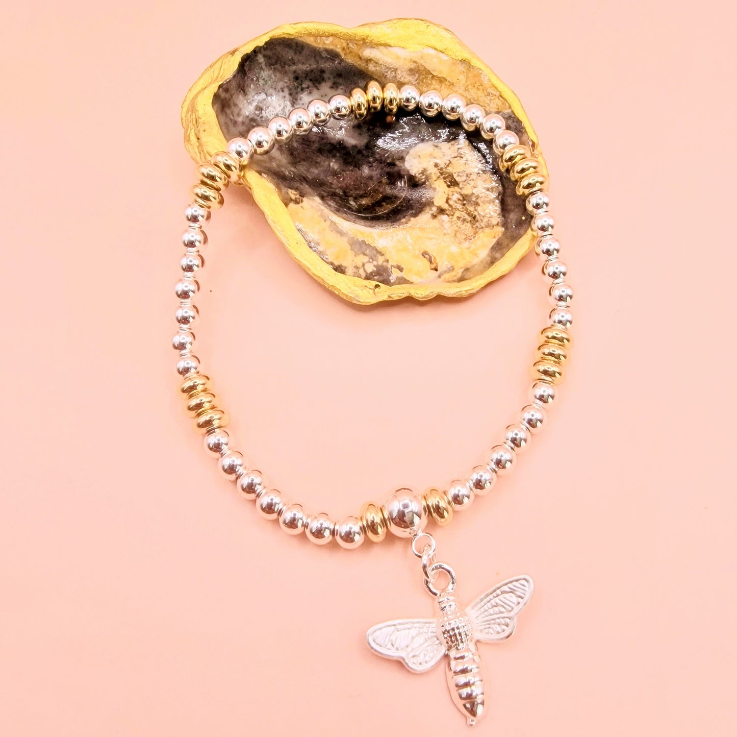 Bumble Bee Stretch Charm Bracelet Silver - Gold Colour