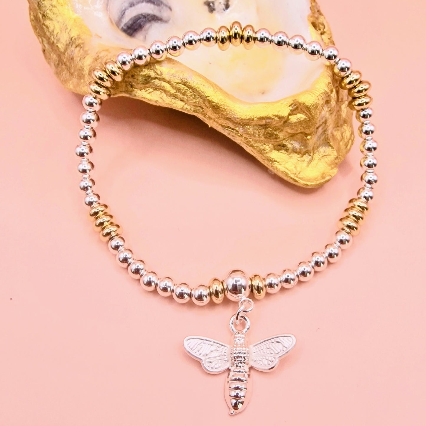 Bumble Bee Stretch Charm Bracelet Silver - Gold Colour