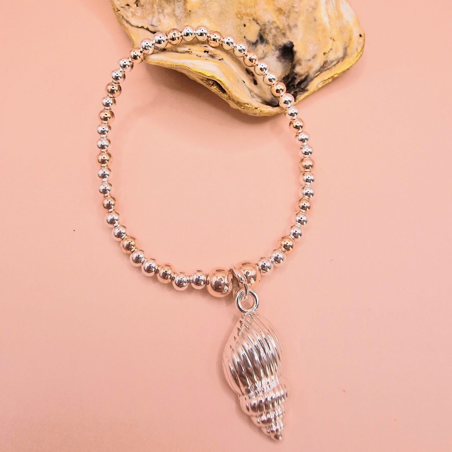 Beaded Shell Stretch Charm Bracelet Silver - Rose Gold Colour