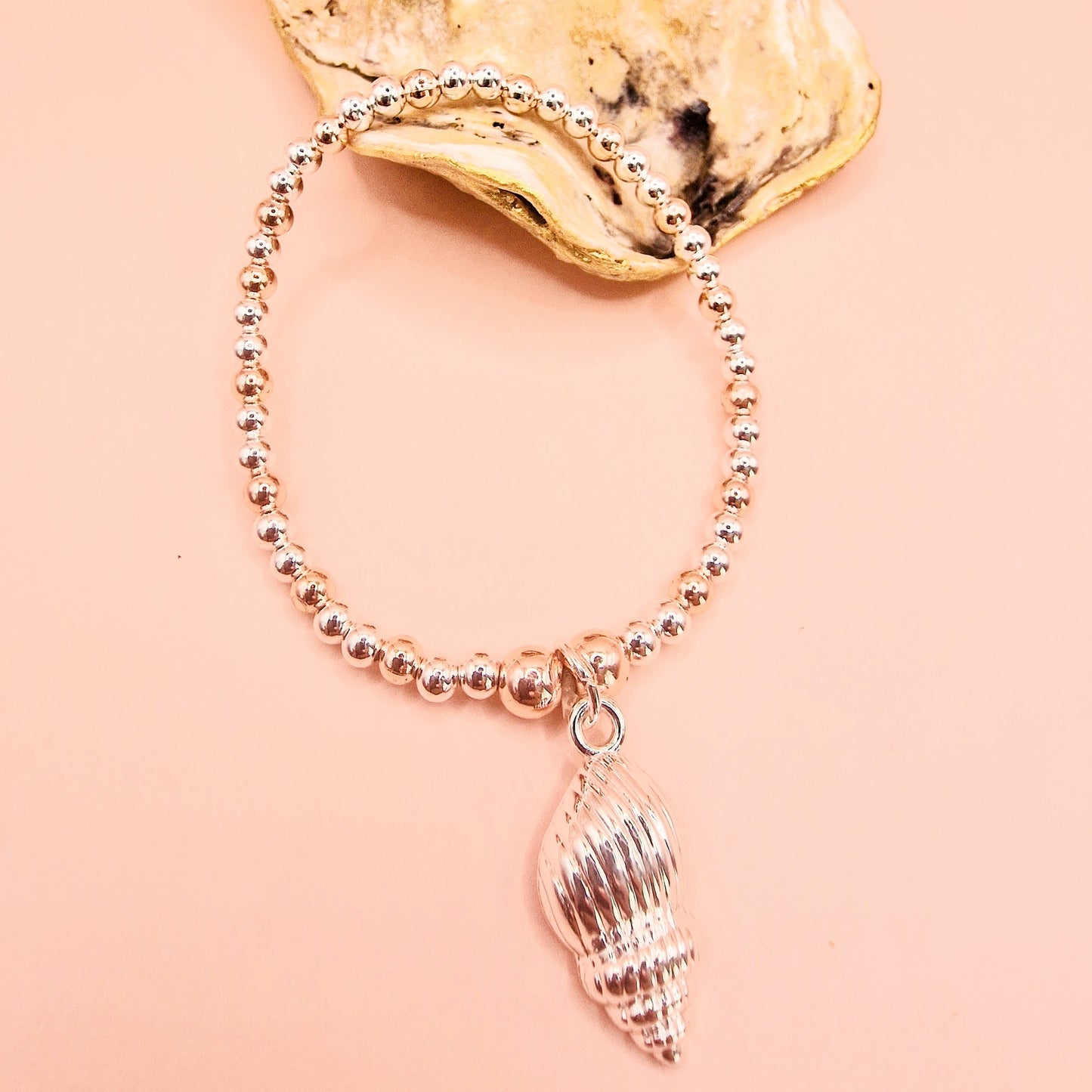 Beaded Shell Stretch Charm Bracelet Silver - Rose Gold Colour