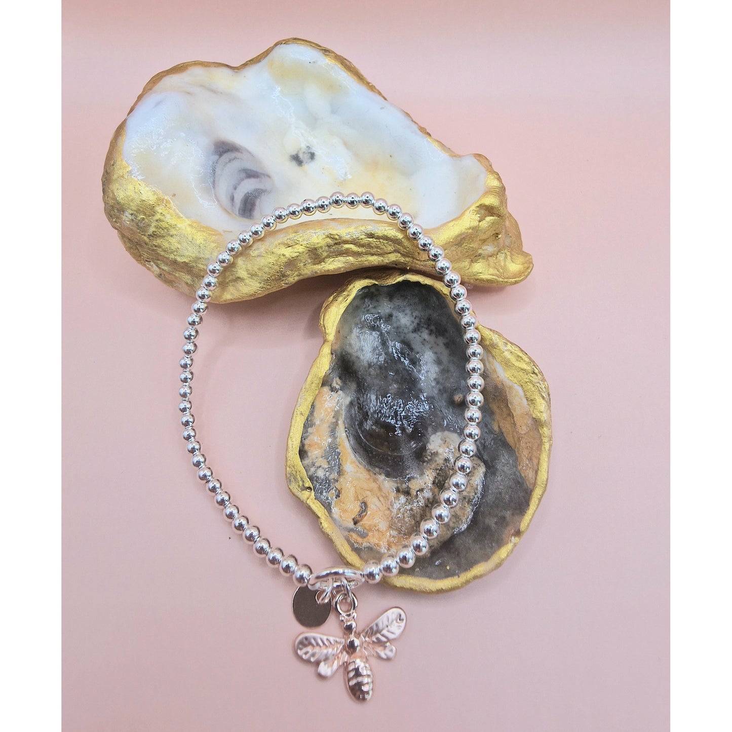 Delicate Bumble Bee Stretch Charm Bracelet Silver - Rose Gold Colour