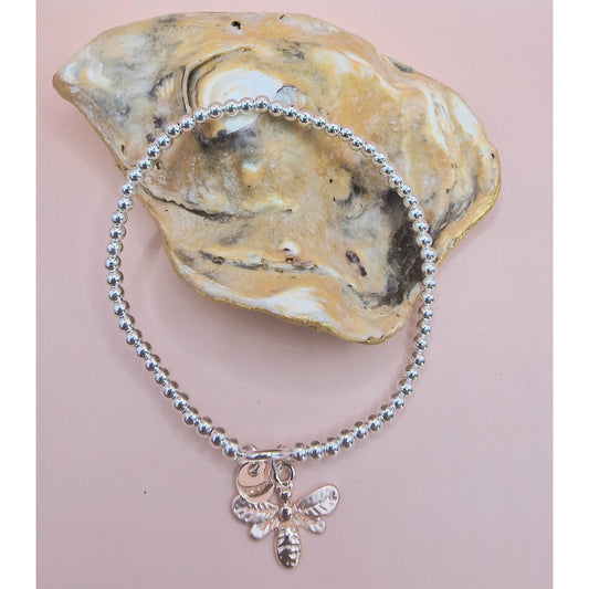 Delicate Bumble Bee Stretch Charm Bracelet Silver - Rose Gold Colour