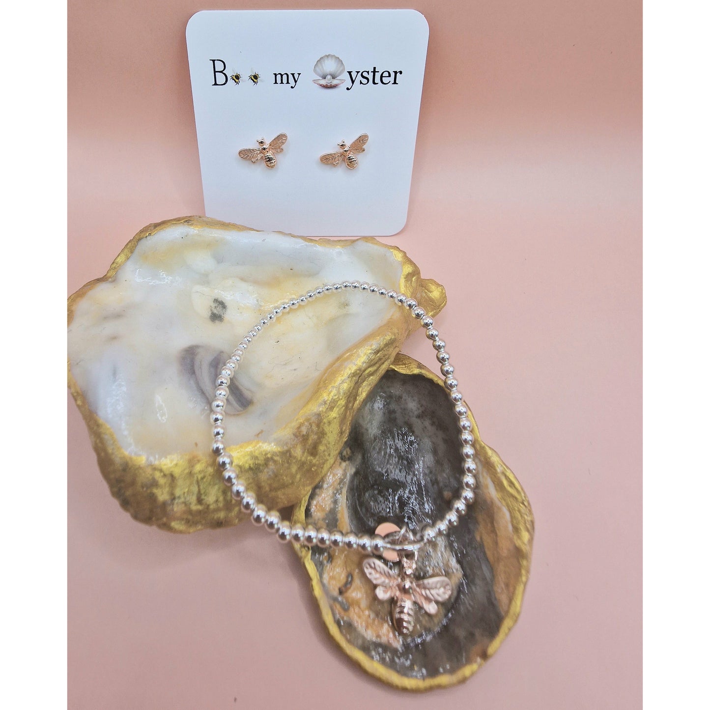 Delicate Bumble Bee Stretch Charm Bracelet Silver - Rose Gold Colour