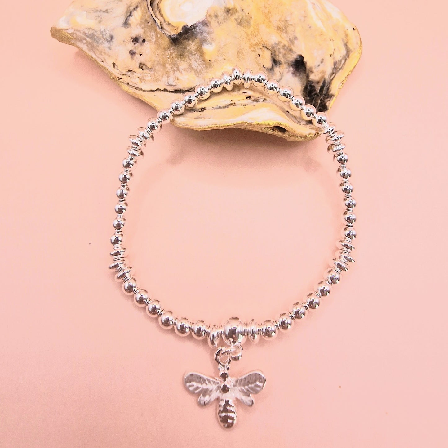Beaded Delicate Bumble Bee Stretch Charm Bracelet Silver