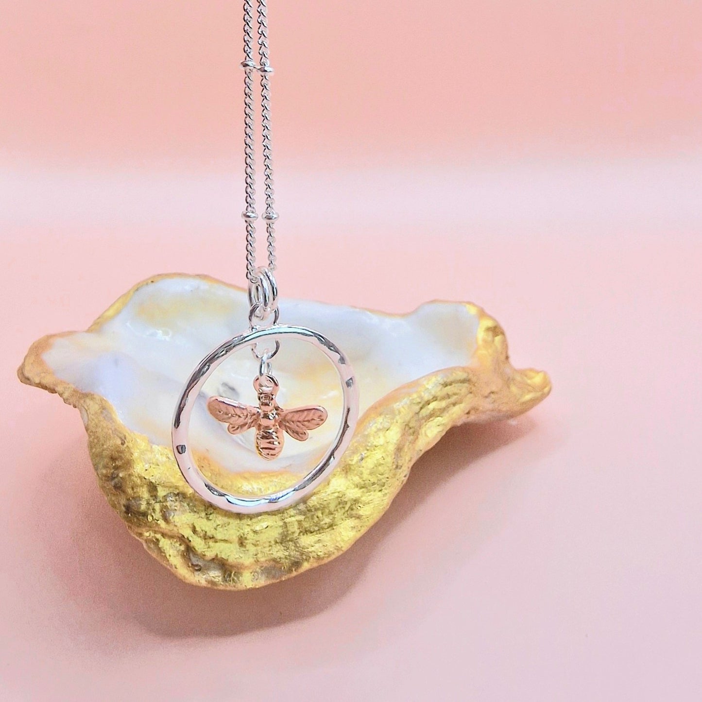 Delicate Bumble Bee Circle Necklace Silver - Rose Gold Colour