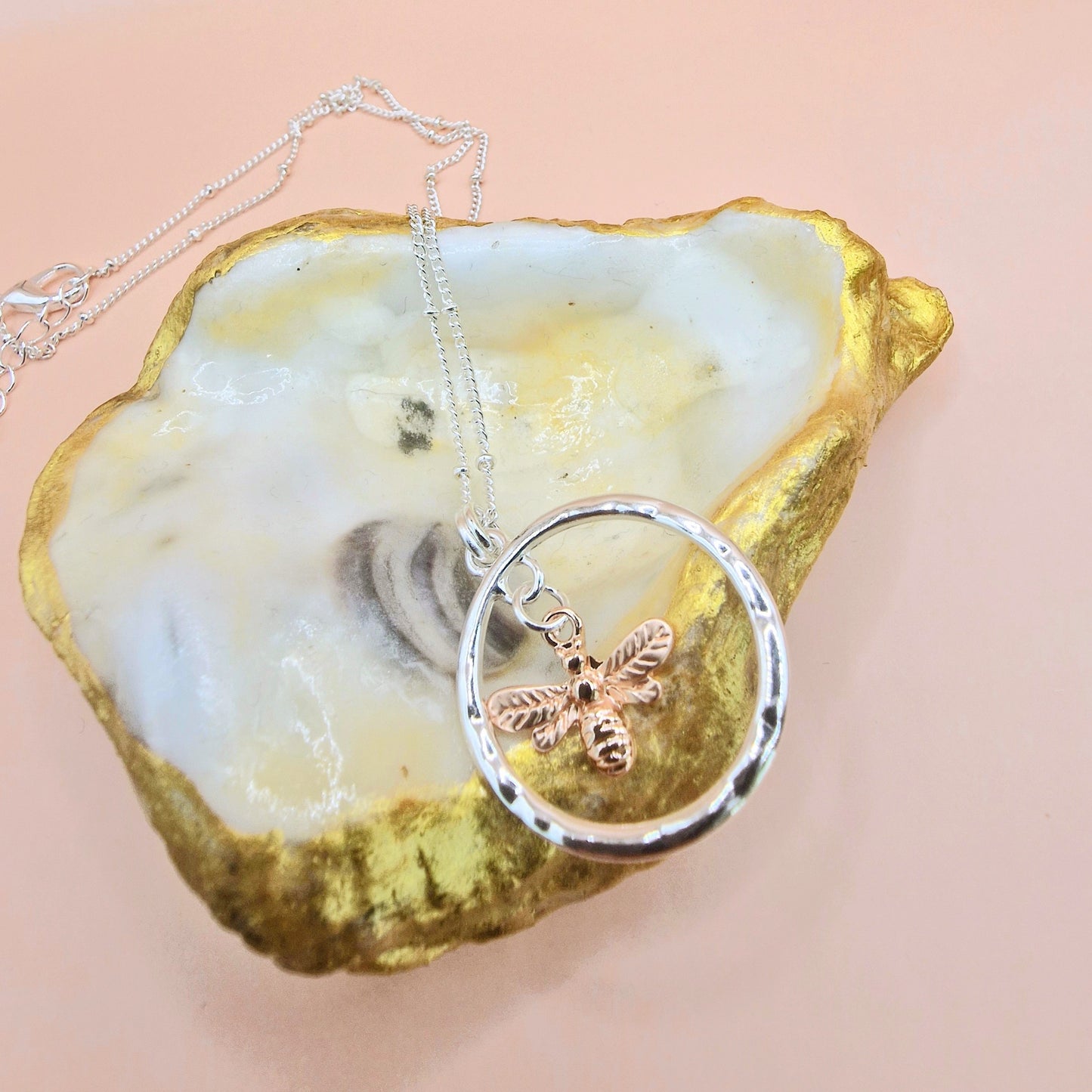 Delicate Bumble Bee Circle Necklace Silver - Rose Gold Colour