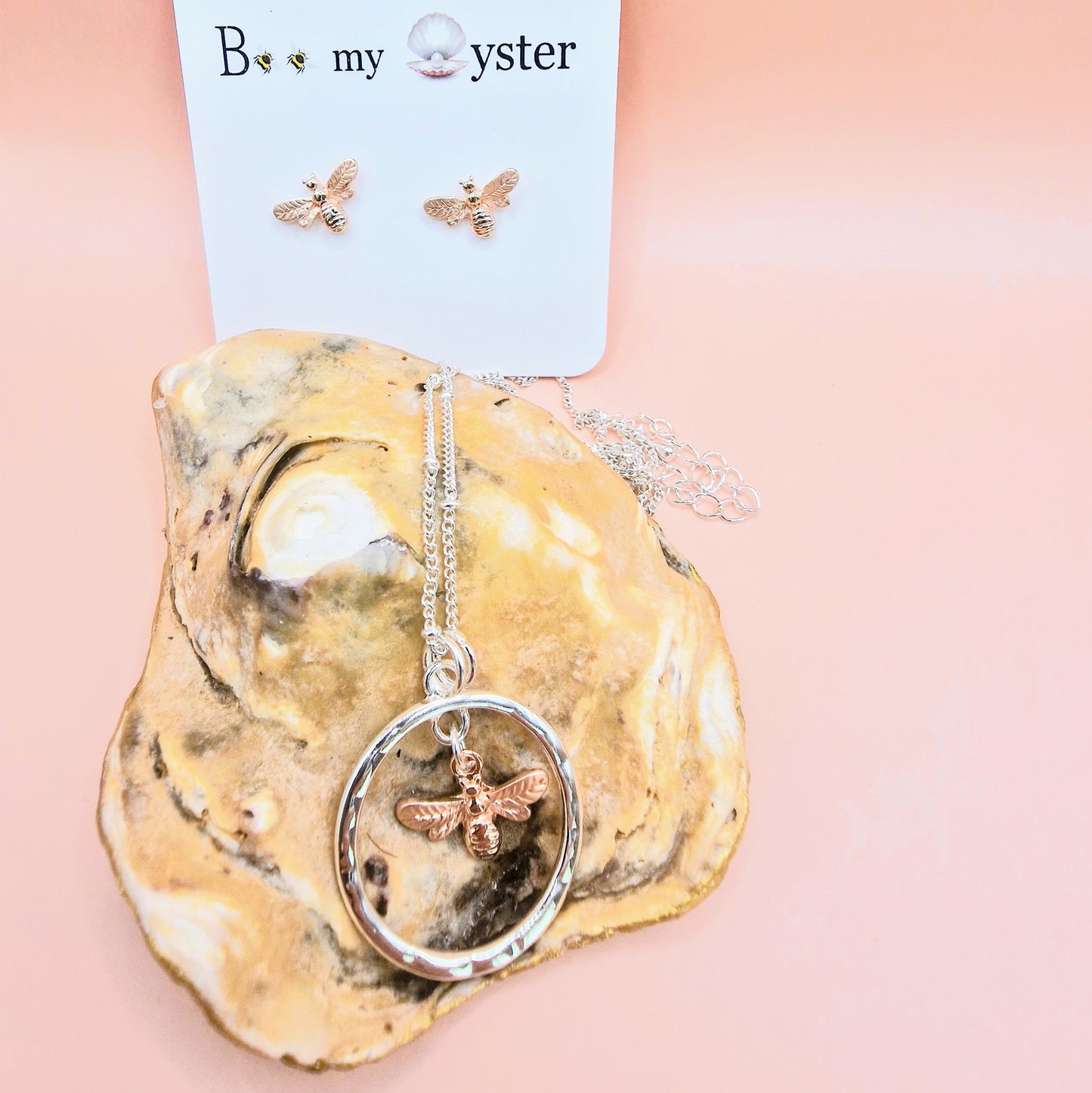Delicate Bumble Bee Circle Necklace Silver - Rose Gold Colour