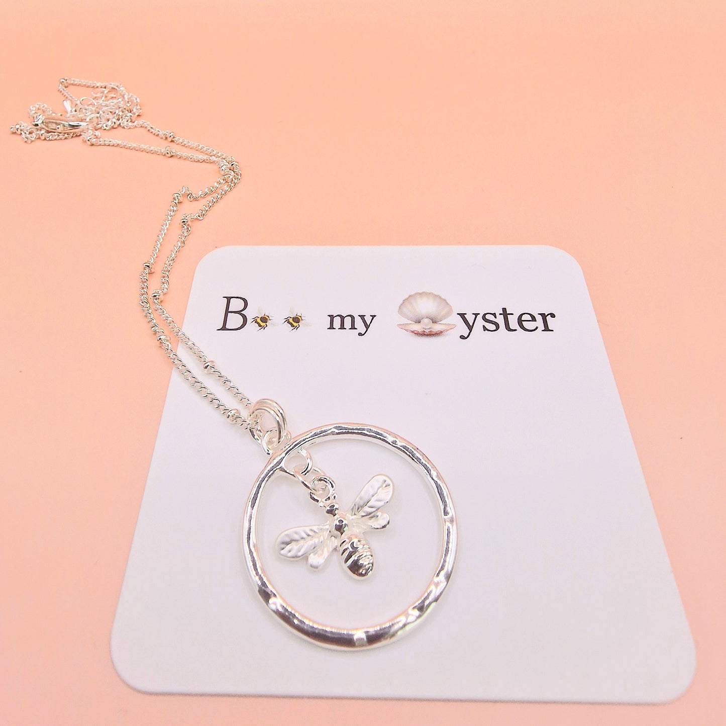 Delicate Bumble Bee Circle Necklace Silver Colour